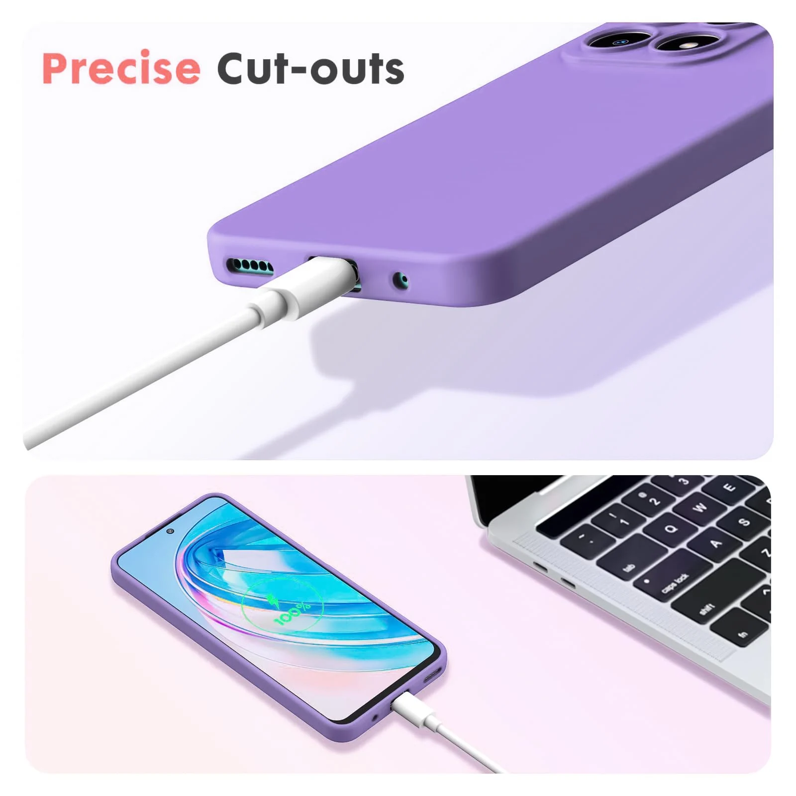 DL3 Mobilak Liquid Silicone Protective Case with Soft Microfiber Lining with Full Camera Protection for Honor X8A - Light Purple