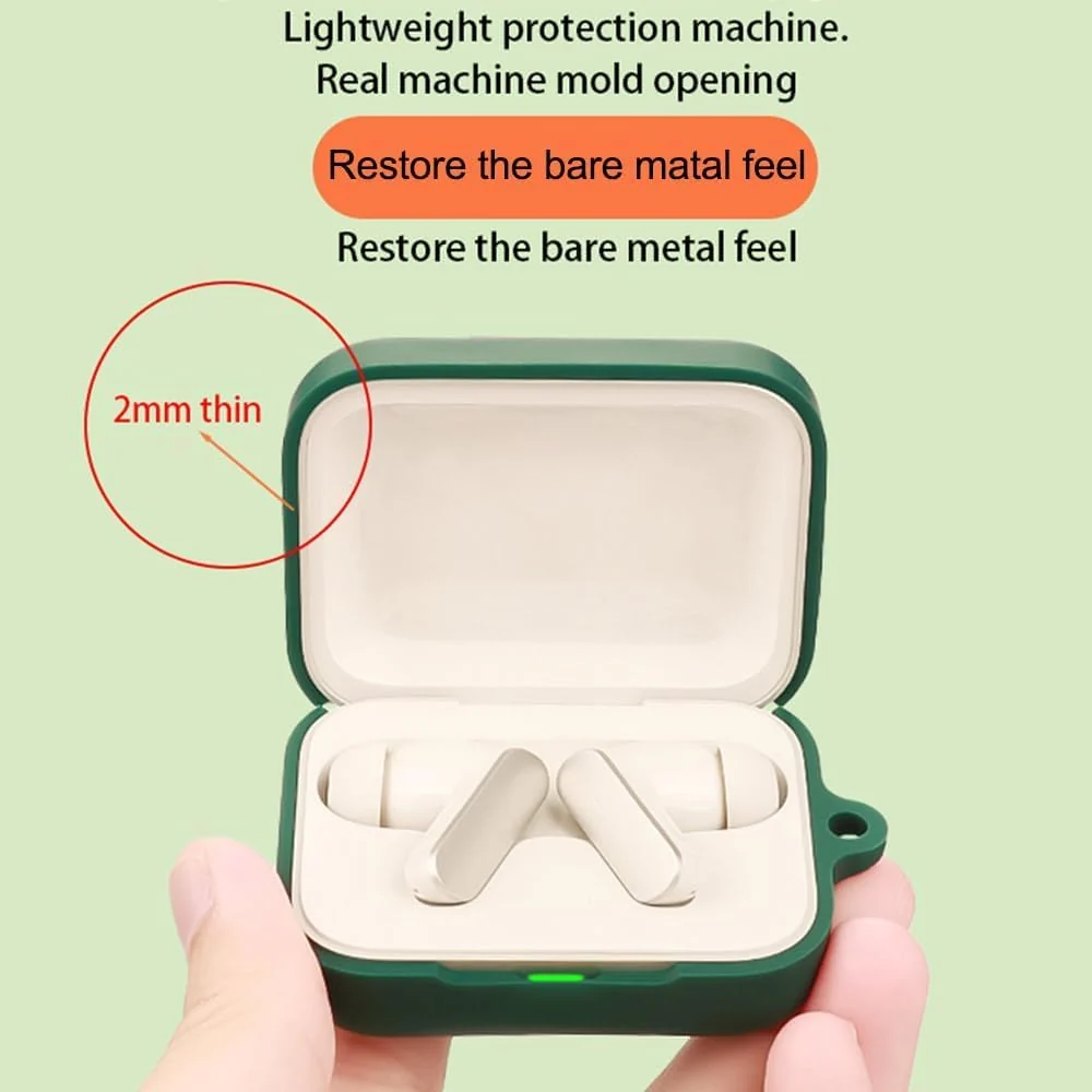 MOBIGON Soft Silicone Earbuds Case with Carabiner for Realme Buds Air 7 Pro / Air 7, Green