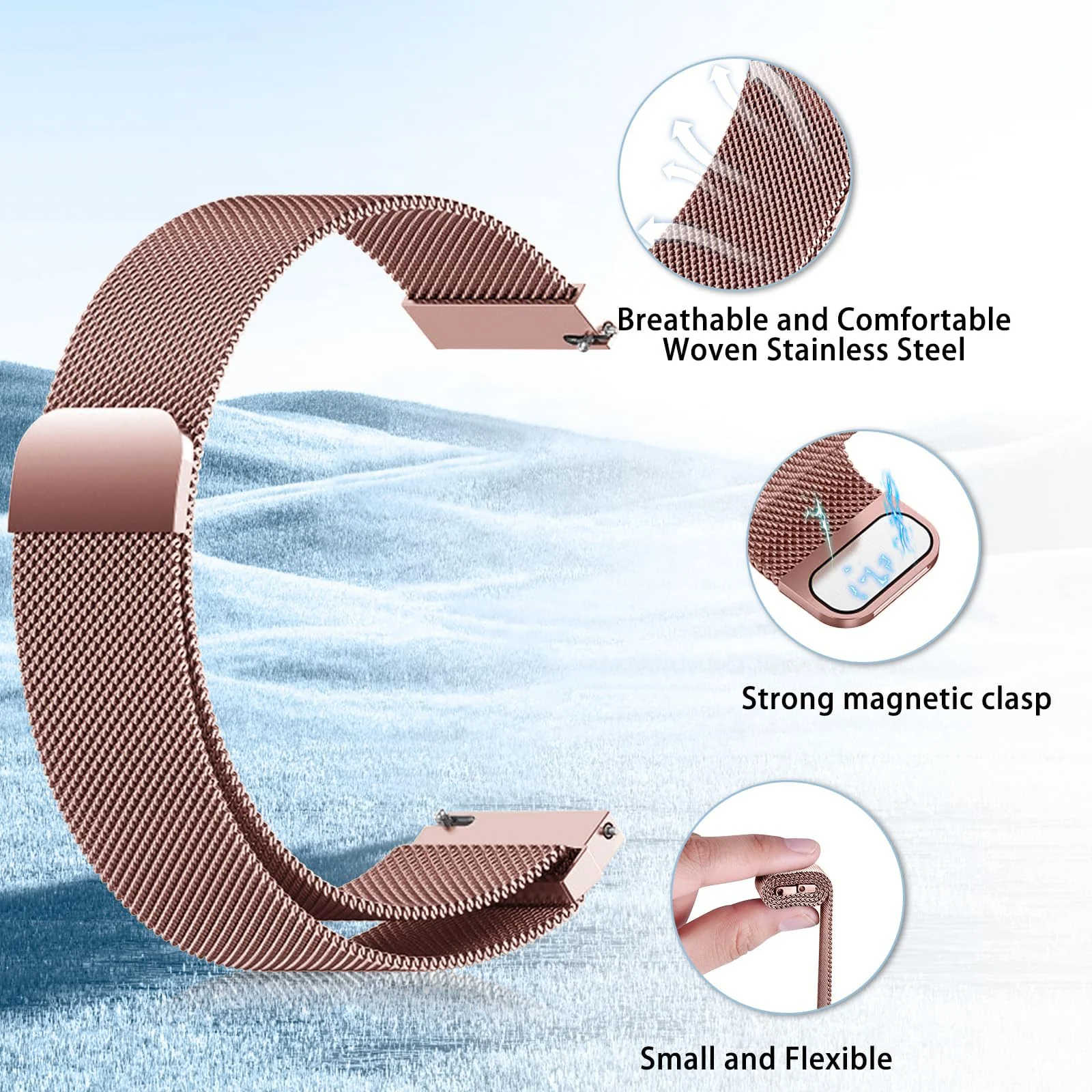 DL3 MOBILAK Milanese Magnetic Stainless-Steel Watch Strap for Xiaomi Redmi Watch 5 Lite and 5 Active - Pink