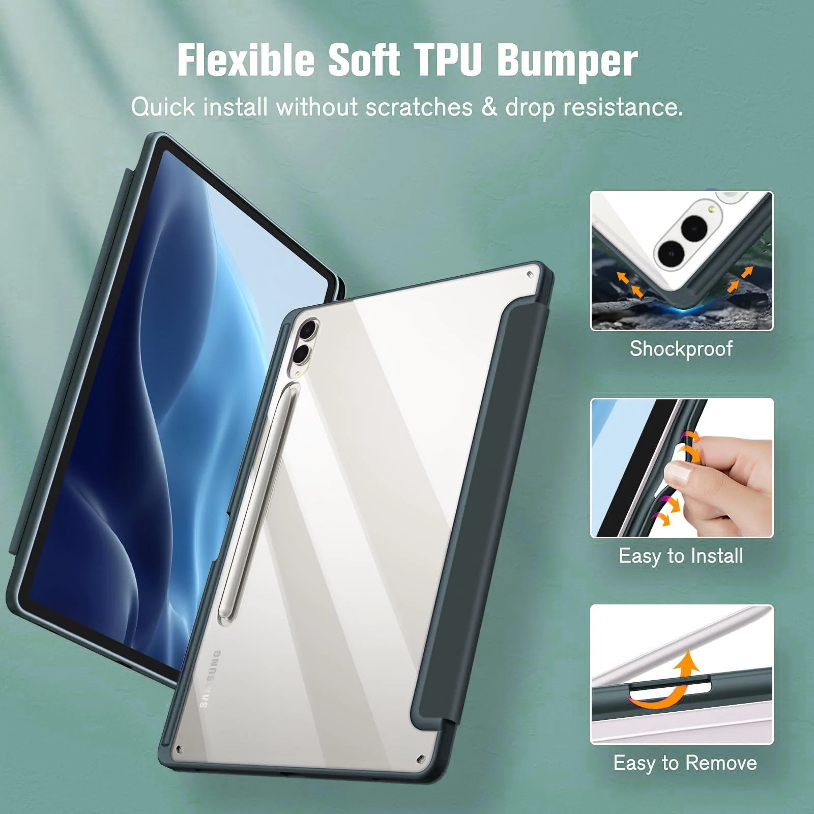DL3 Mobilak Hybrid Slim Case for Samsung Galaxy Tab S8/Tab S7 11 Inch (Model SM-X700/X706/T870/T875/T878) with S Pen Holder, Cover with Clear Transparent Back Shell, Auto Wake/Sleep - Green