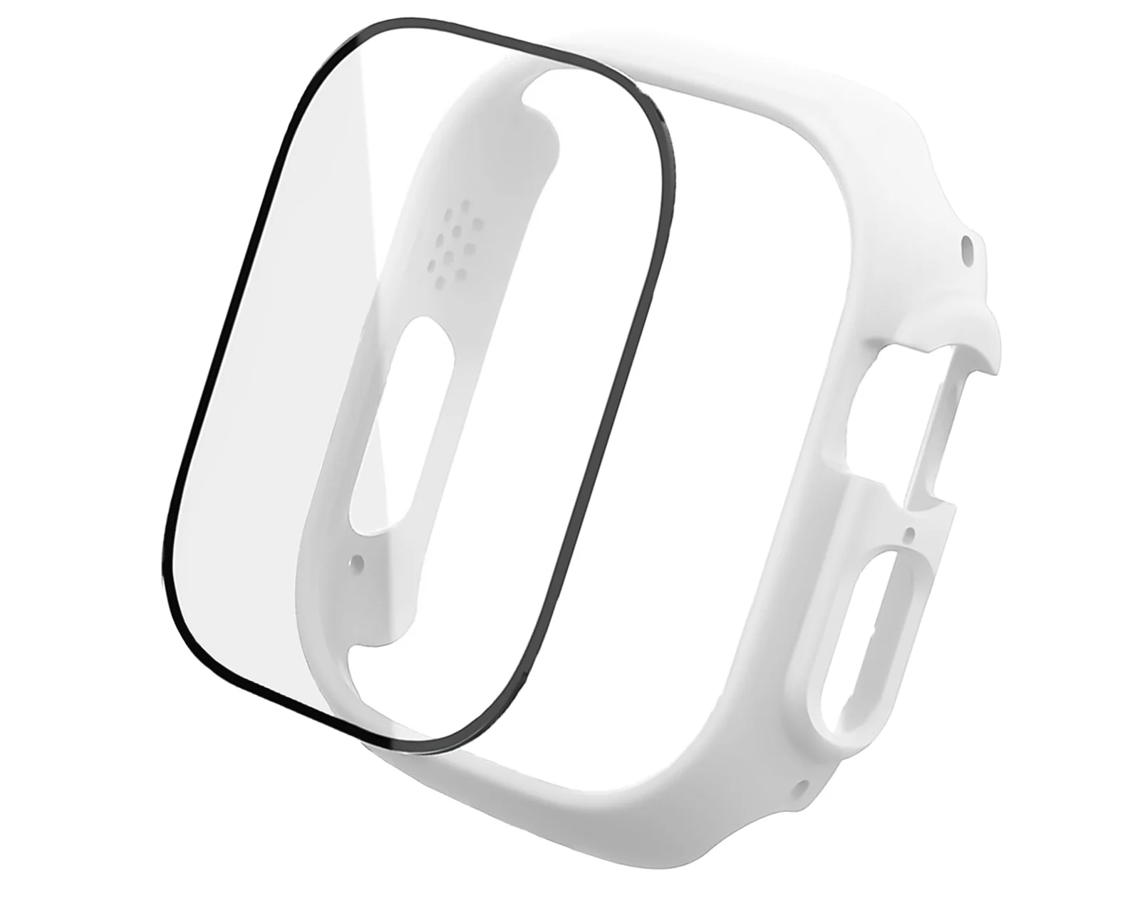 DL3 Mobilak Band with Case For Apple Watch Ultra/Ultra 2 49mm, Adjustable Silicone Sport Wristband Replacement, Strap With Cover Built-in Glass Screen Protector for iWatch Ultra 49 mm - White