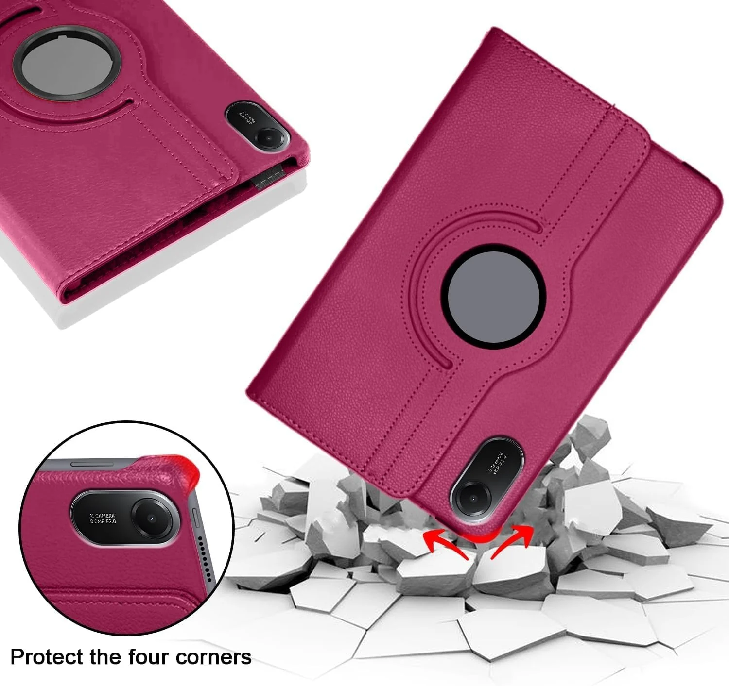 DL3 Mobilak Protective Cover for Xiaomi Redmi Pad 2 2025 11 inch, 360° Rotatable Smart Stand, Leather Folio Flip Cover with Multi-Angle Viewing, Auto Wake Sleep - Pink