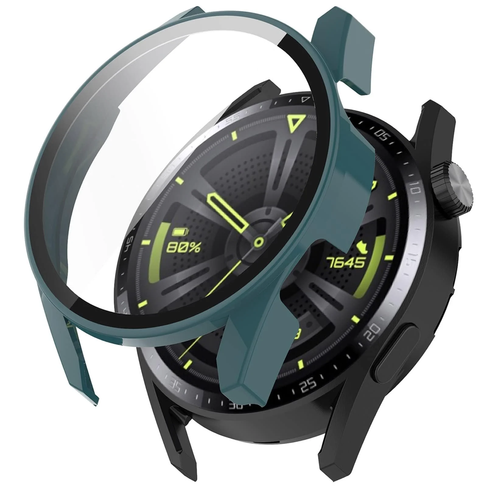 DL3 Mobilak Protective Case Compatible with Huawei Watch GT3 46mm 9H Hardness PC Case Bumper Full Slim Protective Cover with Tempered Glass For Huawei Watch GT 3 46mm - Green