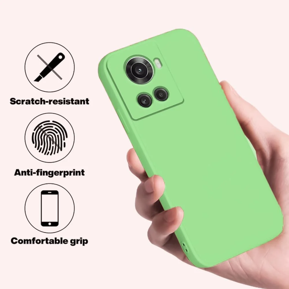 DL3 Mobilak Soft Silicone Protective Case for OnePlus 10R with Microfiber Lining and Shockproof Design - Light Green