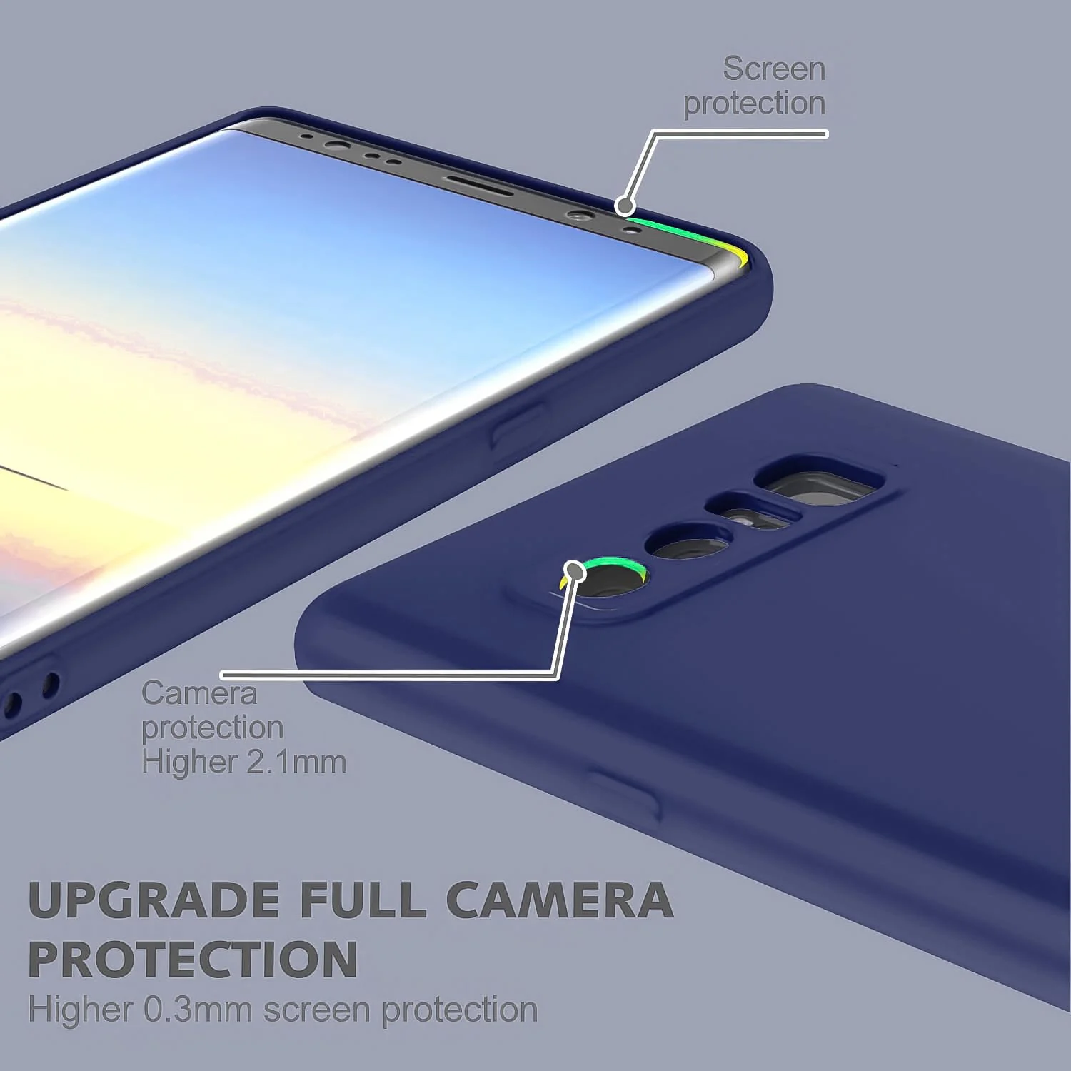 DL3 Mobilak Liquid Silicone Protective Case with Soft Microfiber Lining with Full Camera Protection for Samsung Galaxy Note 8 - Blue 2