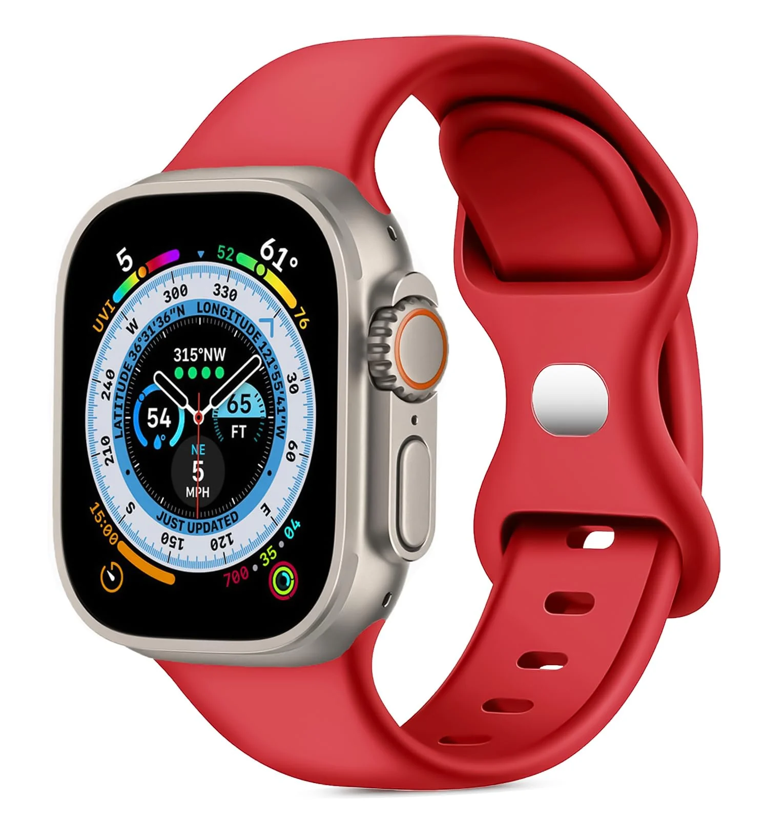 DL3 Mobilak Band with Case For Apple Watch Ultra/Ultra 2 49mm, Adjustable Silicone Sport Wristband Replacement, Strap With Cover Built-in Glass Screen Protector for iWatch Ultra 49 mm - Red