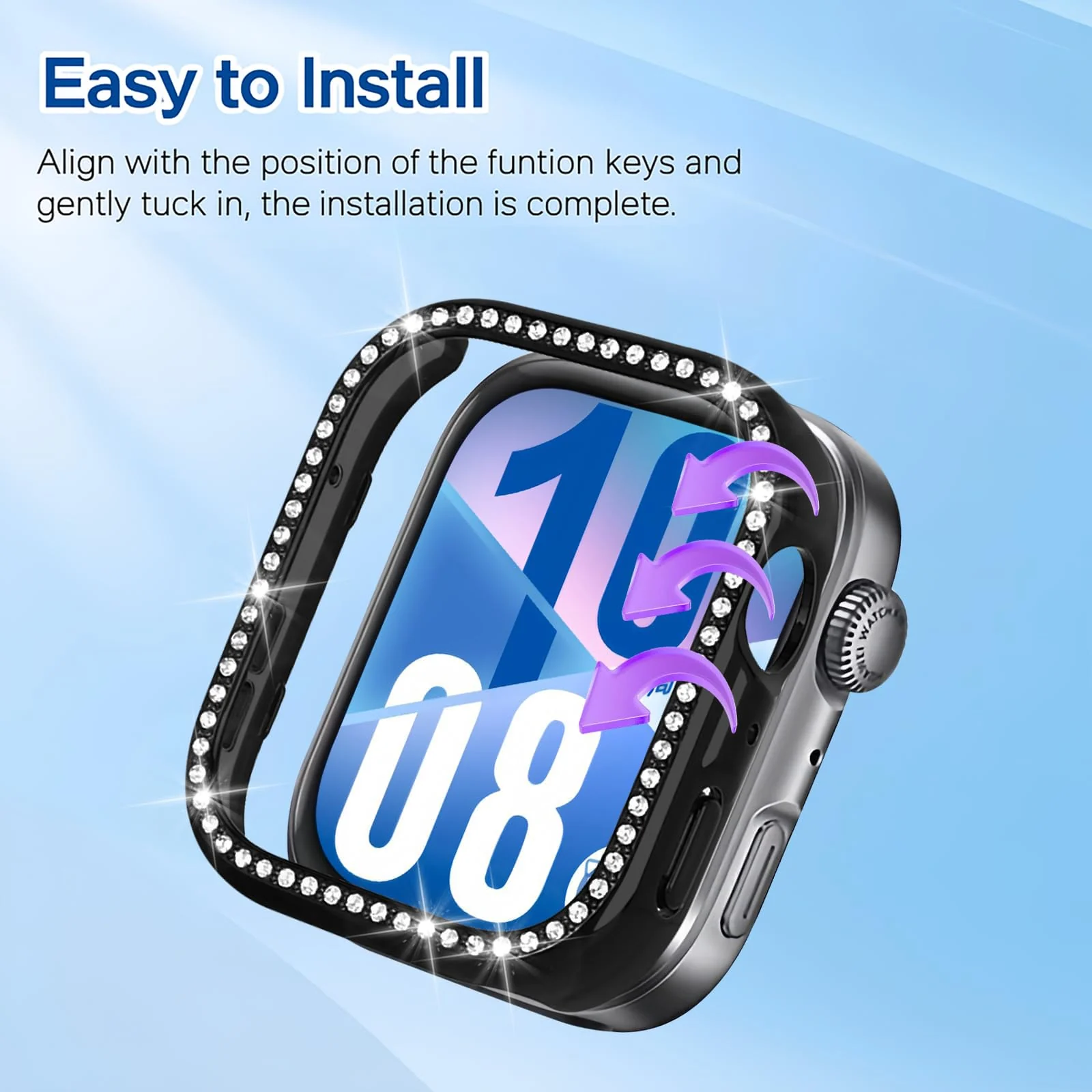 DL3 Mobilak Bling Case Without screen protector for Huawei Watch Fit 4, Hard PC Frame Case, Crystal Diamonds Bumper Cover for Women Girls, Slim Protective Cover for Huawei Watch Fit 4 - Black