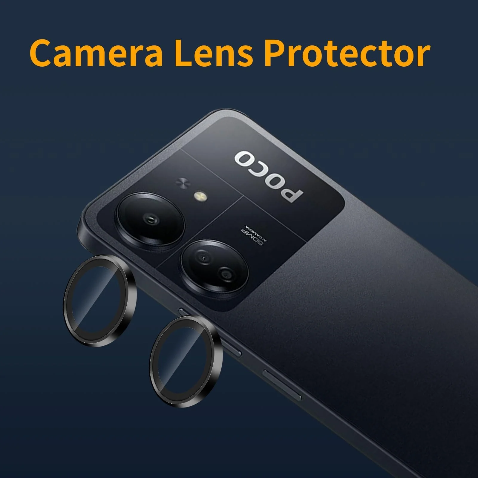 DL3 Mobilak Camera Lens Protector for Xiaomi Redmi 13C / Xiaomi Poco C65 Accessories, 9H Tempered Glass Metal Individual Ring Camera Cover Screen Protector, Case Friendly, Anti Scratch - Black