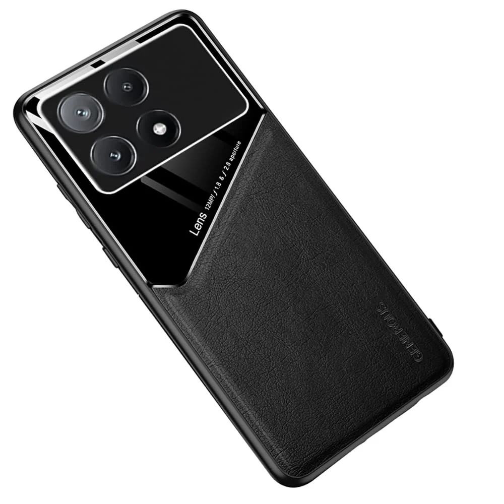 DL3 Mobilak Faux Leather and Plexiglass TPU Case for Xiaomi Poco X6 Pro with Magnetic Car-Mount Support and Shockproof Design - Black