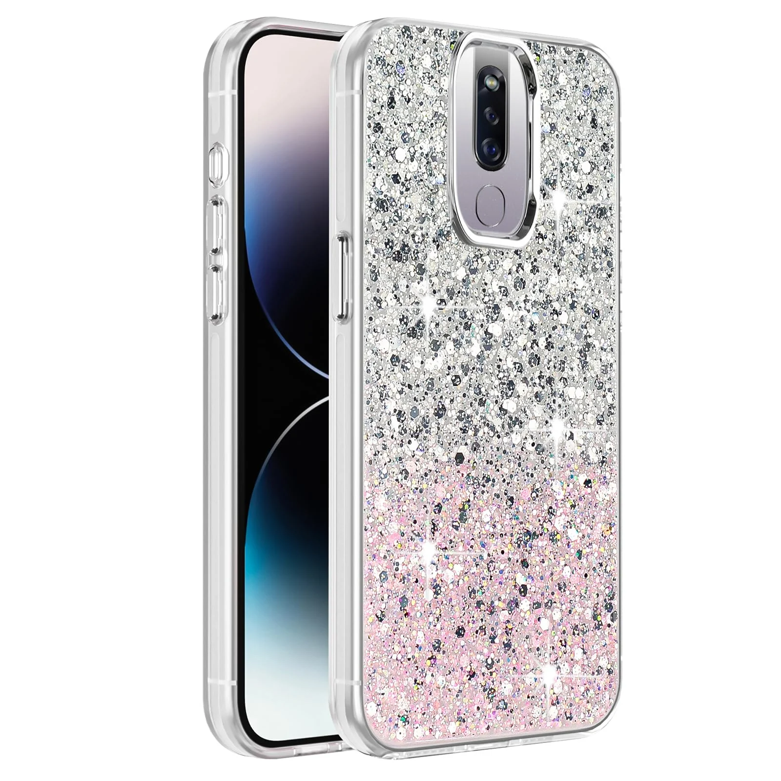 DL3 Mobilak Glitter Protective Case for OPPO F11 Pro, Supports wireless charging, Camera protection, Shock-absorbing protection - White Pink