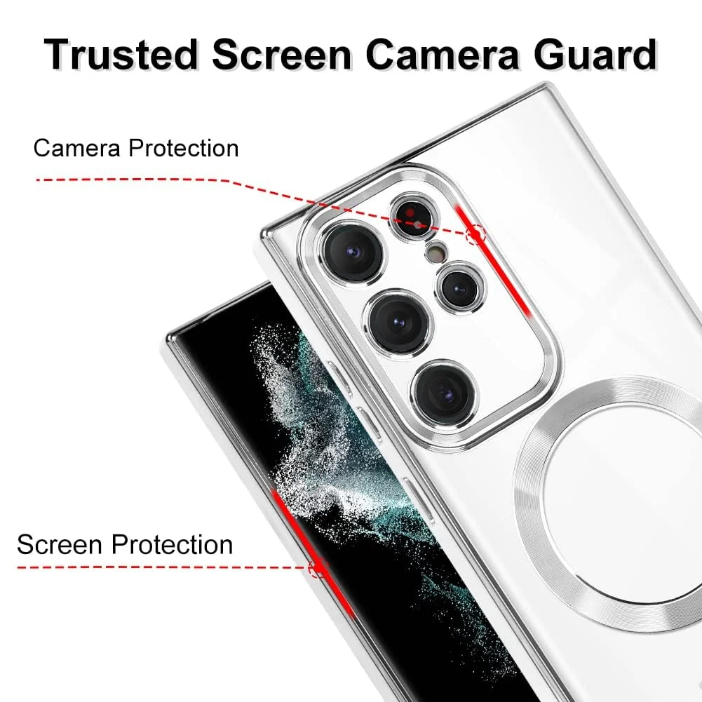 DL3 Mobilak Clear MagSafe-Compatible Magnetic Case for Samsung Galaxy S21 Ultra with Camera Protection and Shockproof Design - Silver