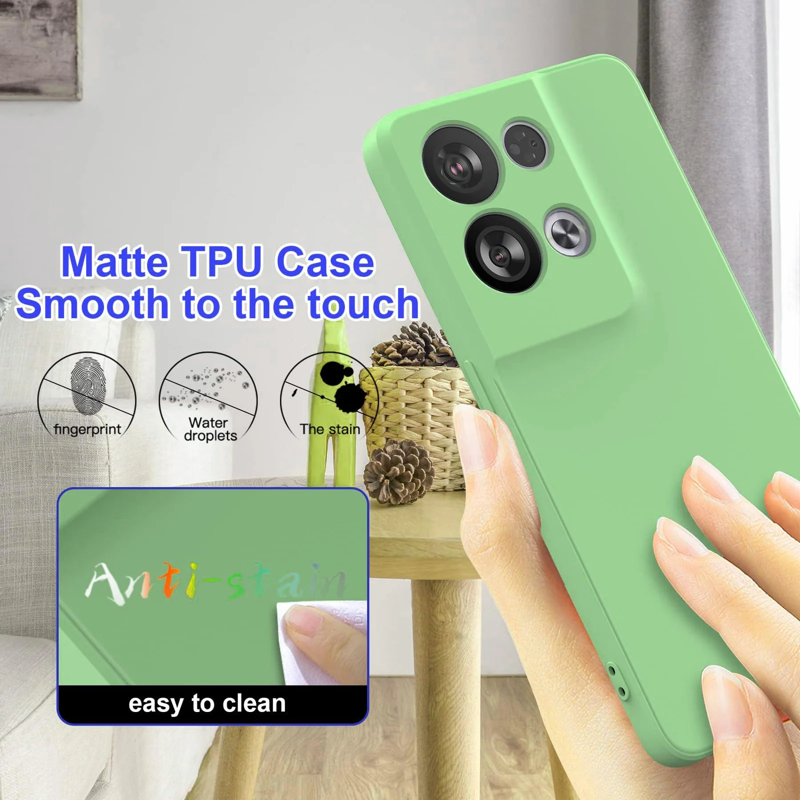 DL3 Mobilak Silicone Protective Case for OPPO Reno 8 Pro 5G / Reno 8 Pro Plus, Shock-absorbing protection, Scratch-resistant surface, Soft microfiber lining - Light Green