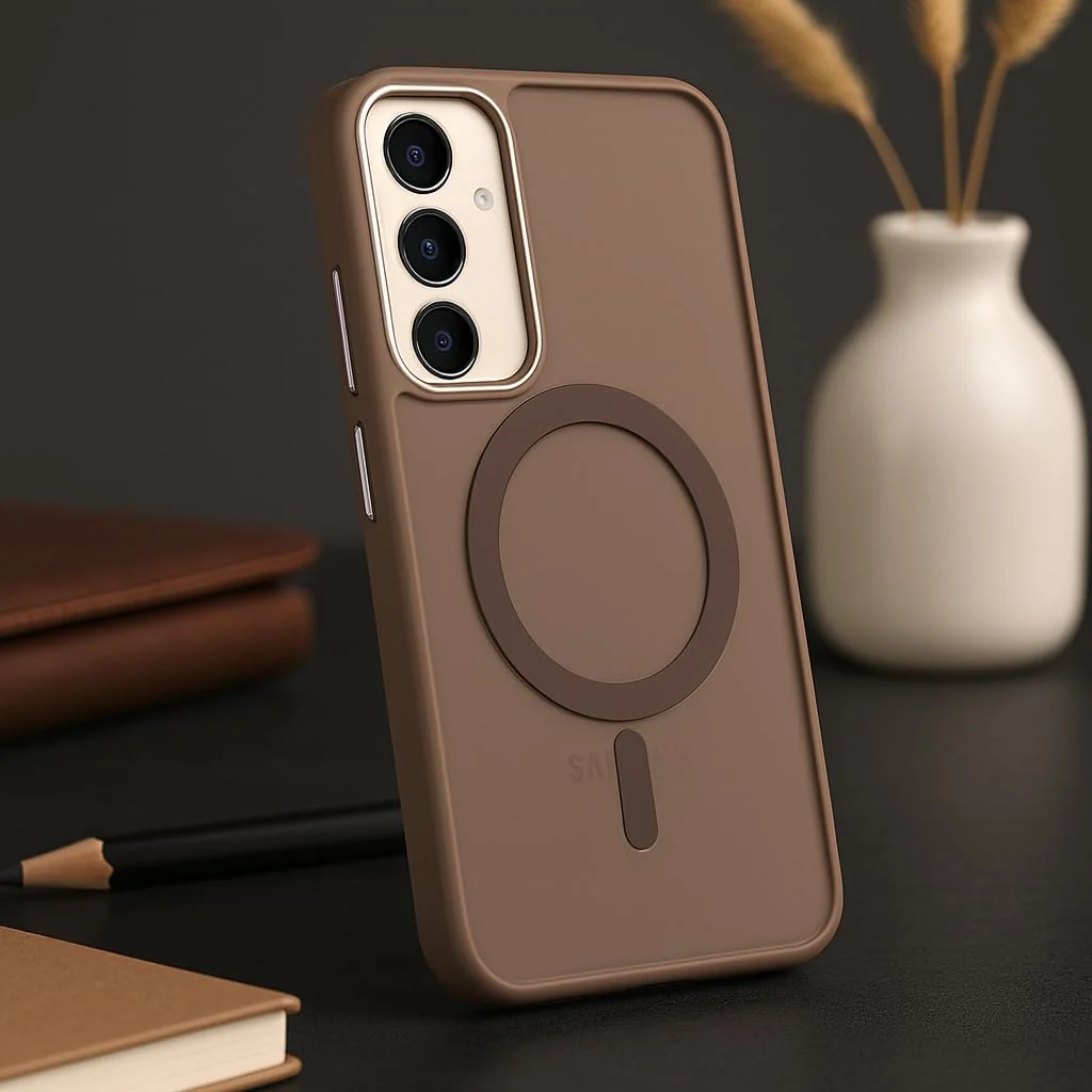DL3 Mobilak Samsung Galaxy A56/A36 Case - Slim & Lightweight Frosted Cover with Decorative Ring (Non-Magnetic, Not compatible with magnetic charging accessories), Shockproof, Anti-Scratch - Brown