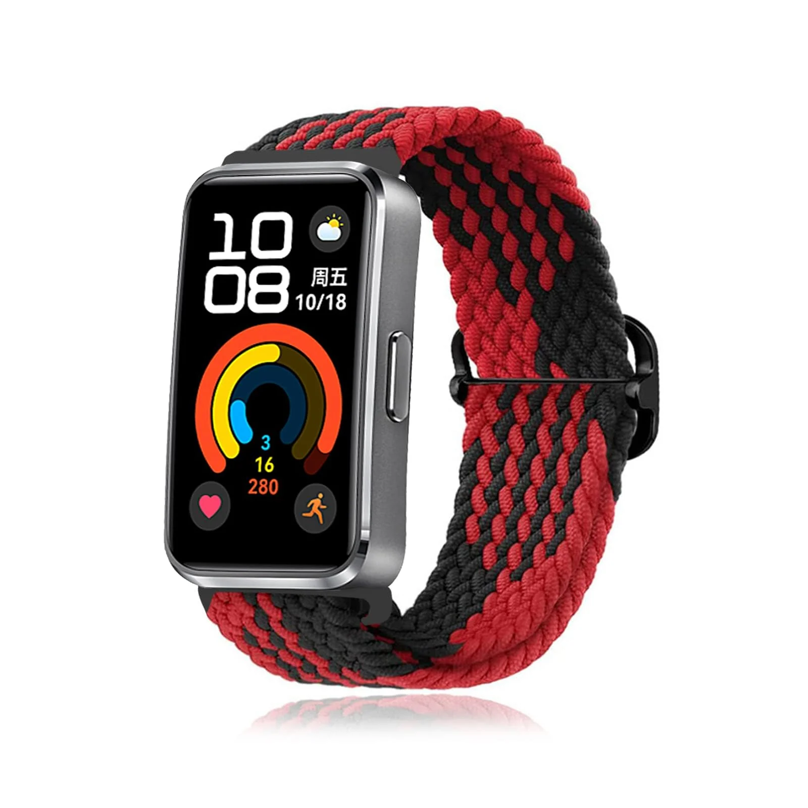 DL3 Mobilak Dl3 Mobailk Braided Bracelet Compatible with Huawei Band 10/Huawei Band 9/Huawei Band 8 for Men and Women, Braided Adjustable Elastic Nylon Sport Replacement Watch Strap - Red Black