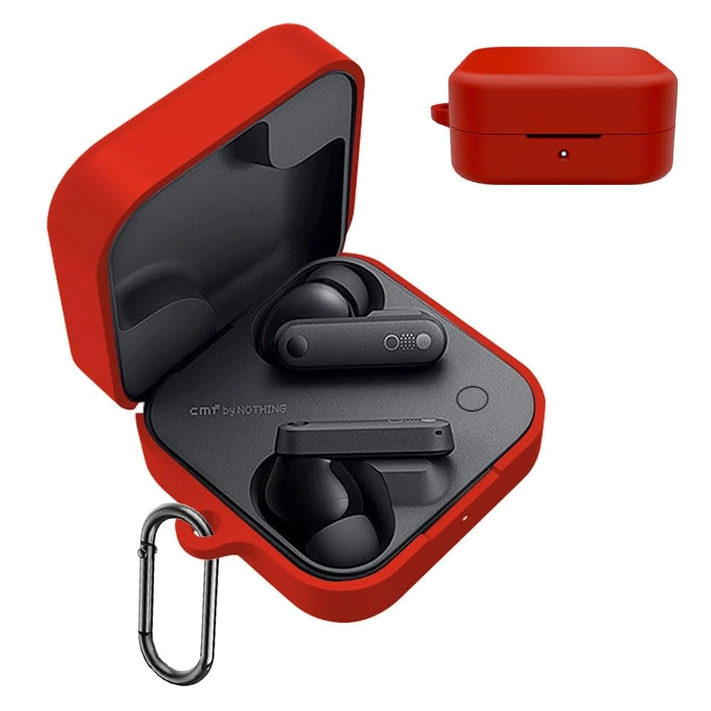 DL3 Mobilak Compatible with Nothing Buds Pro 2 Case Cover, Soft Silicone Shockproof Protective Case Wireless Earbuds with Carabiner, Front LED Visible - Red