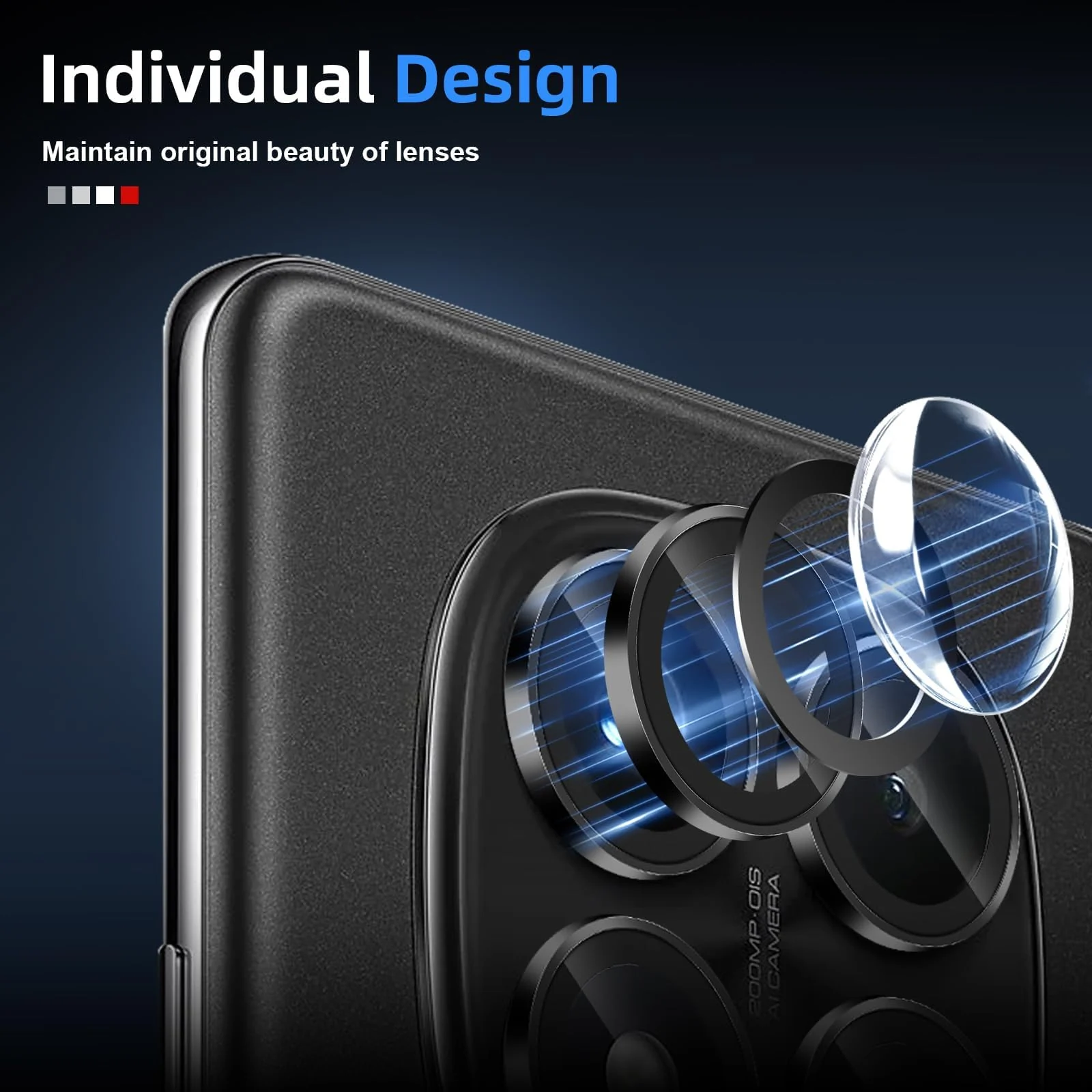 DL3 Mobilak Camera Lens Protector for Xiaomi Redmi Note 14 Pro 4G Accessories, 9H Tempered Glass Metal Individual Ring Camera Cover Screen Protector, Case Friendly, Anti Scratch - Black