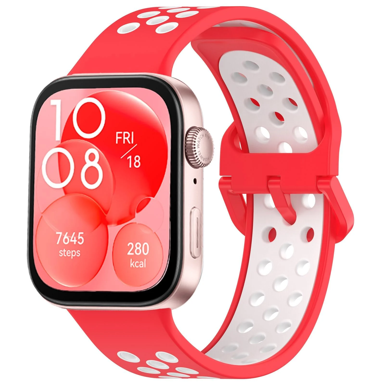 DL3 Mobilak Silicone Strap for Huawei Watch Fit 3, [Breathable] Soft Silicone Sport Wristband Bracelet Replacement Strap, Two-tone Strap, Adjustable Design, for Huawei Watch Fit3 - Red White