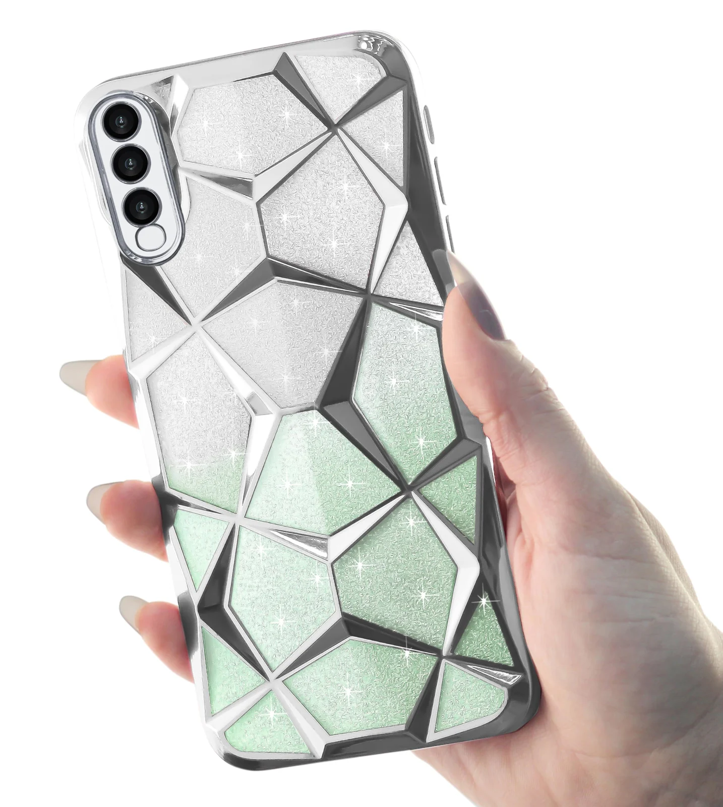 DL3 Mobilak Compatible with Samsung Galaxy A50/ A30S/A50S Case Plating Bling Gradient Glitter Clear Cover Soft TPU Silicone Cute Camera Protection Shockproof Back for Women Girls Case - Silver Green