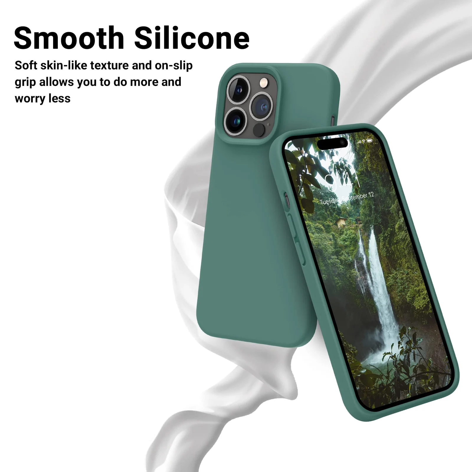 DL3 Mobilak Liquid Silicone Protective Case with Soft Microfiber Lining for iPhone 12 / 12 Pro (6.1 Inch) - Pine Green