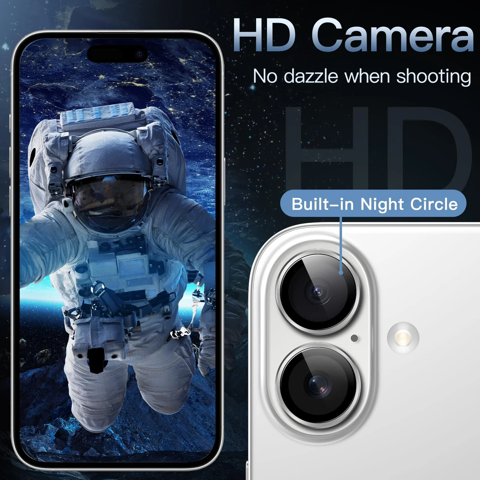 DL3 Mobilak Camera Lens Protector For iPhone 16/iPhone 16+ Plus, [Keep Original Shooting] Tempered Glass Screen Protector Metal Individual Camera Cover, Case Friendly - Silver