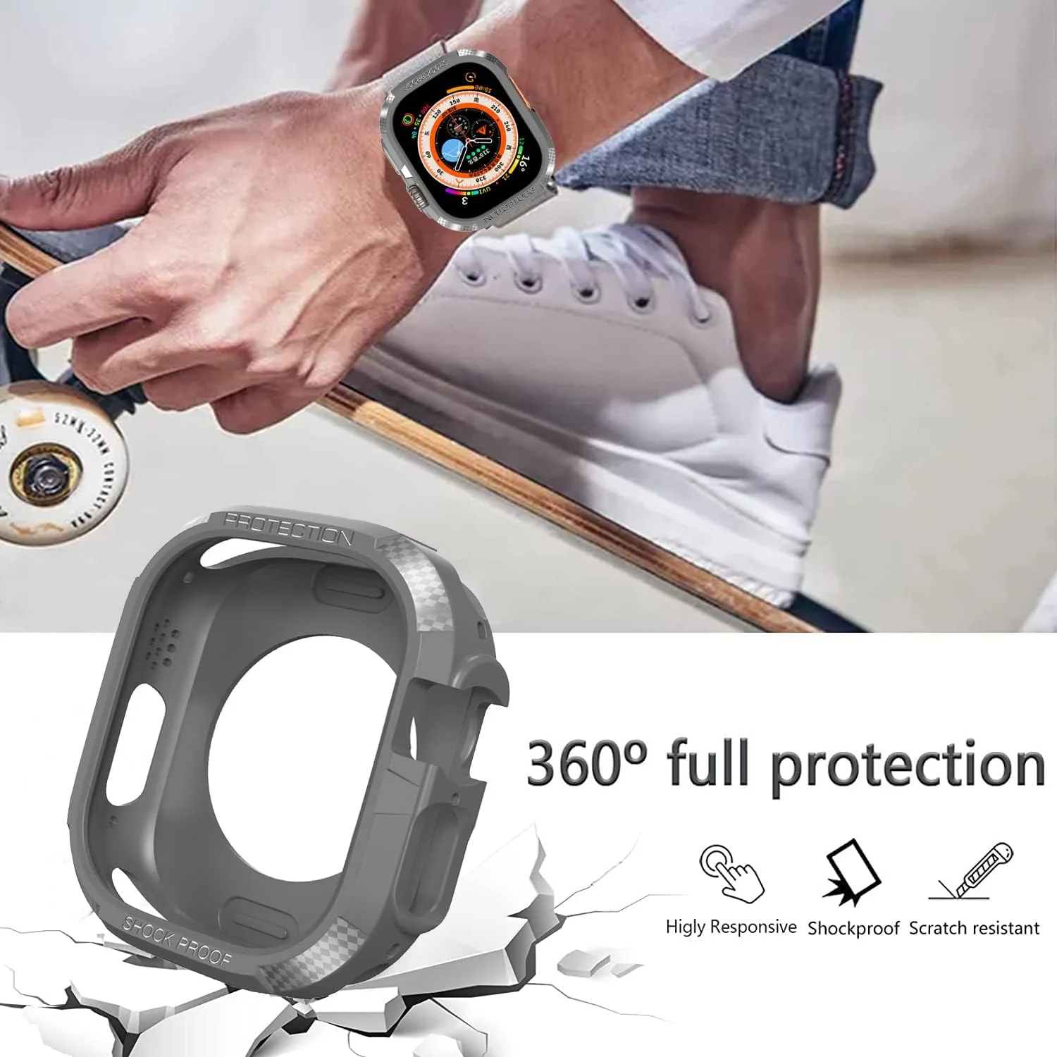 DL3 Mobilak Compatible for Apple Watch Ultra 49mm Rugged Case All Around Shockproof TPU Protective Cover Bumper Lightweight and Shock Absorbent for Apple Watch Ultra 49mm - Gray