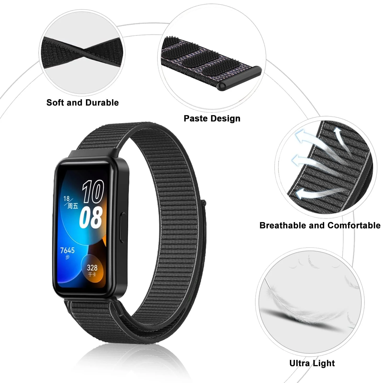 DL3 Mobilak Nylon Strap for Huawei Band 9 | Huawei Band 8 Watch Band, Men and Women Breathable Elastic Bracelet, Adjustable Straps Replacement Band Sport Watchband - Green