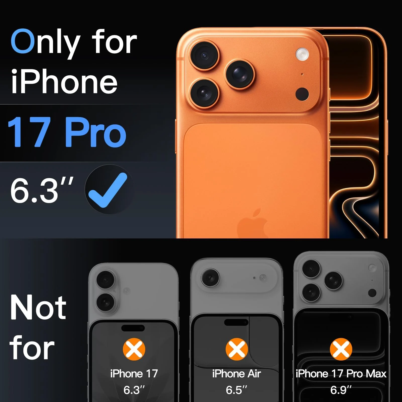 DL3 Mobilak Camera Protection for iPhone 17 Pro 6.3-inch, Full Coverage 9H Tempered Glass Ring Cover, Matte Metal Plate, Does Not Influence on the Case, Pack of 1 - Orange