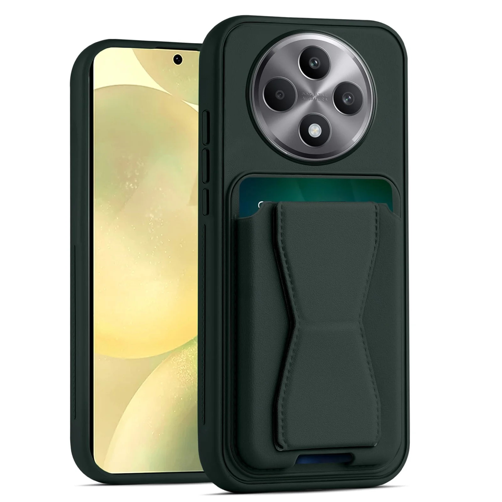 DL3 Mobilak Leather Wallet Case for OPPO Reno12 F / Reno 12F, Camera protection, Shock-absorbing protection, Built-in kickstand - Dark Green