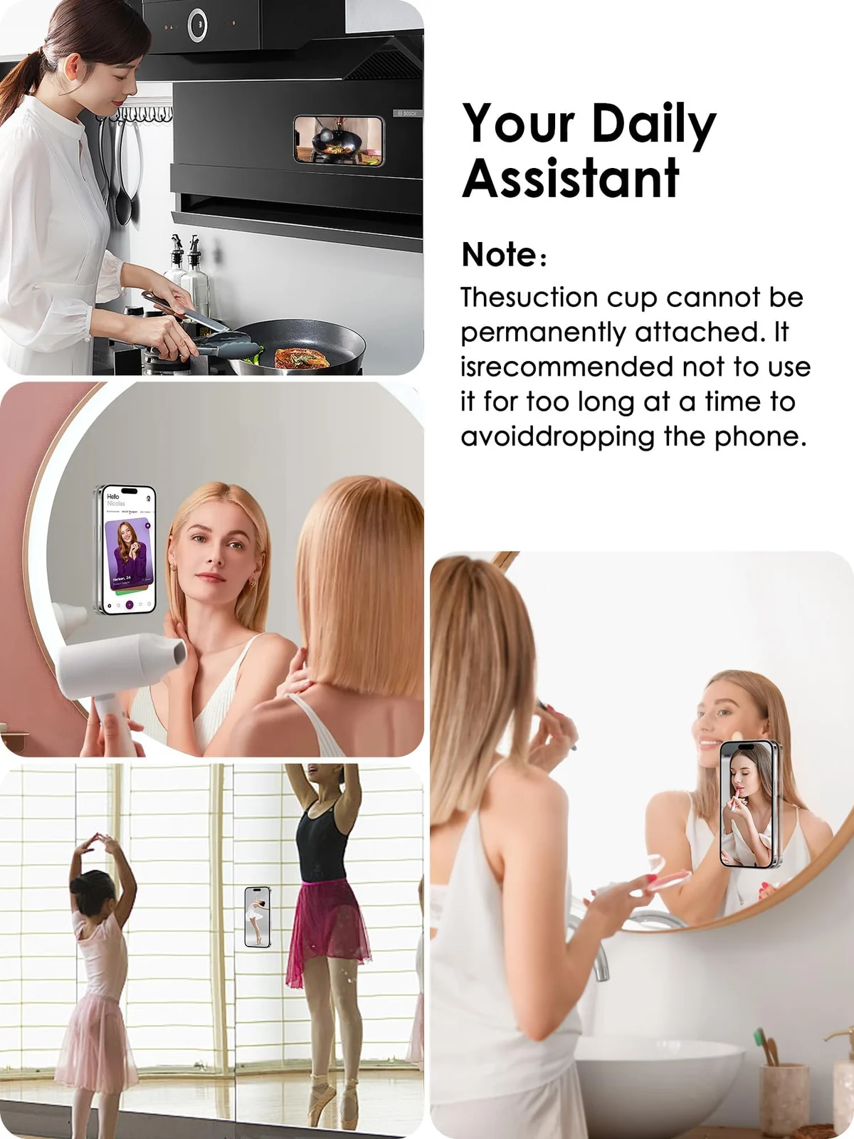 DL3 Mobilak Silicone Suction Cup Phone Mount for iPhone and Android, Double-sided suction design, Hands-free phone support, Strong suction grip - gray