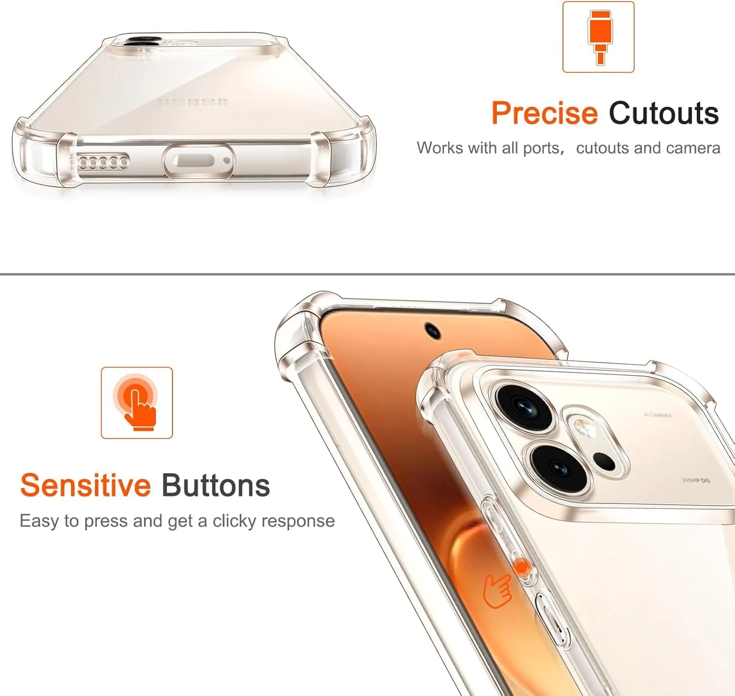 DL3 Mobilak Case Compatible with Honor 600 5G, Cover SiliconeTransparent TPU Gorilla Anti-shock Protector Camera Shockproof Corners - Clear