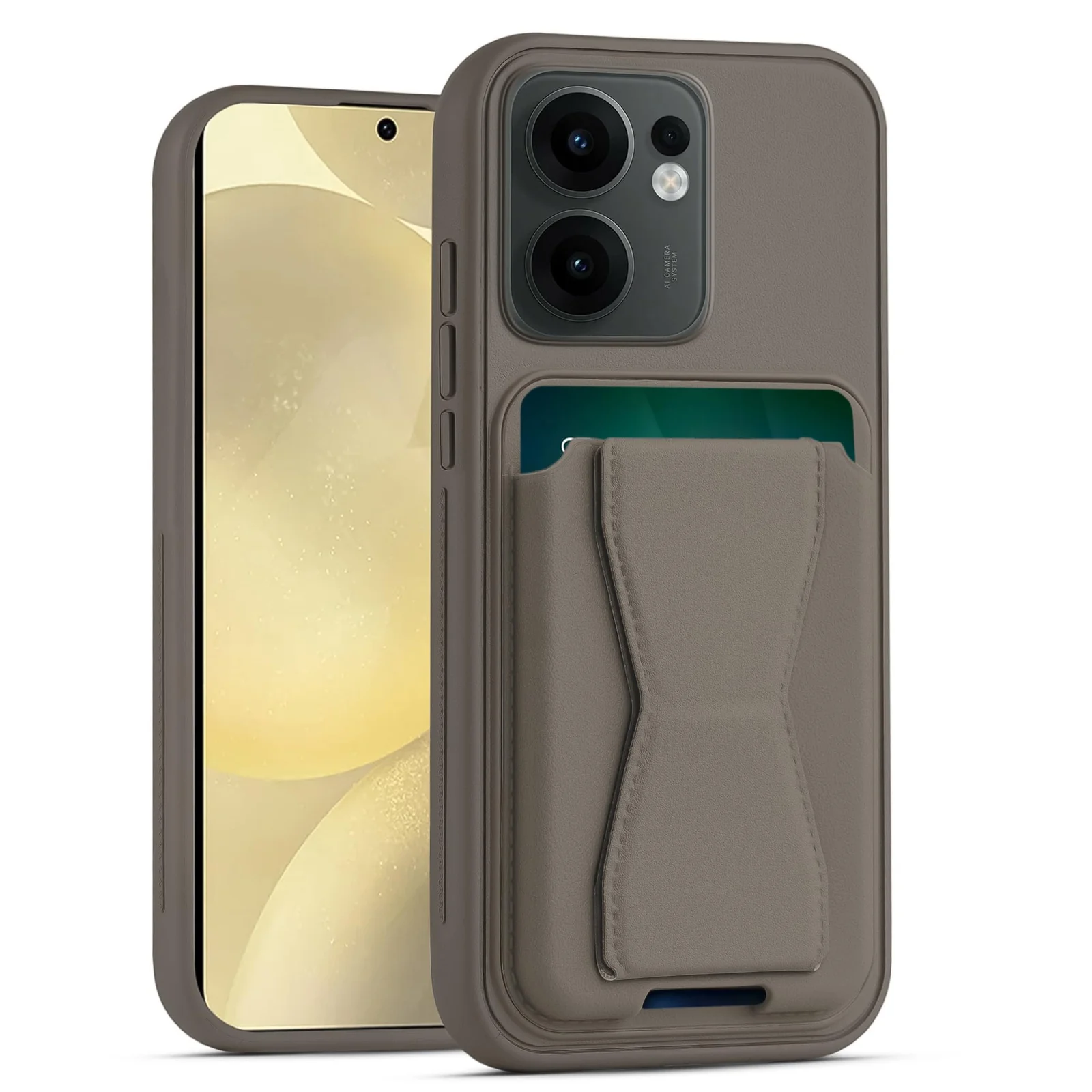 DL3 Mobilak Leather Wallet Case Compatible with OPPO Reno13 F/Reno 13F, Leather Back Cover With TPU Frame, Shockproof Protective Phone Case with Card Holder Stand - Titanium