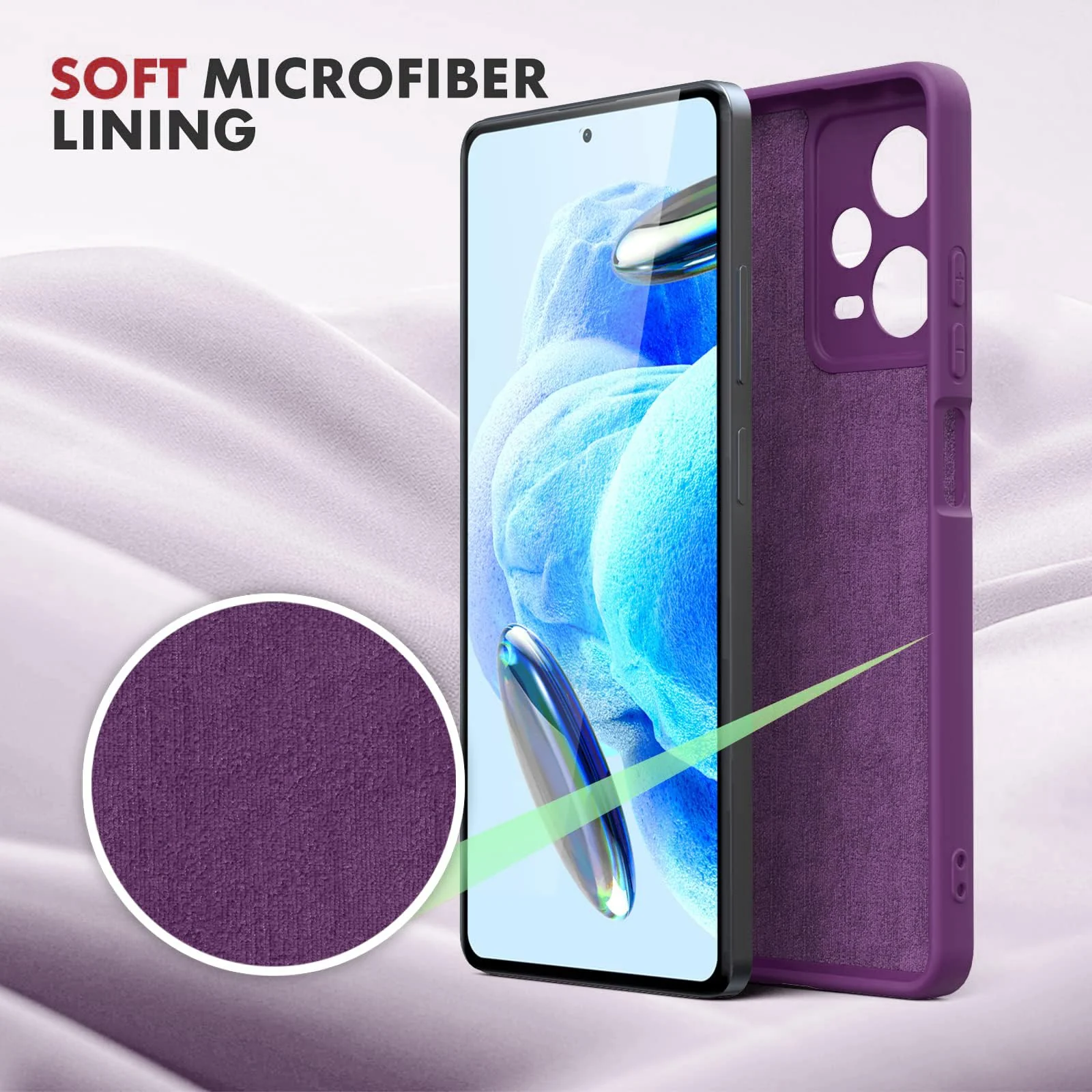 DL3 Mobilak Liquid Silicone Protective Case with Soft Microfiber Lining with Full Camera Protection for Xiaomi Redmi Note 12 Pro Plus 5G - Violet