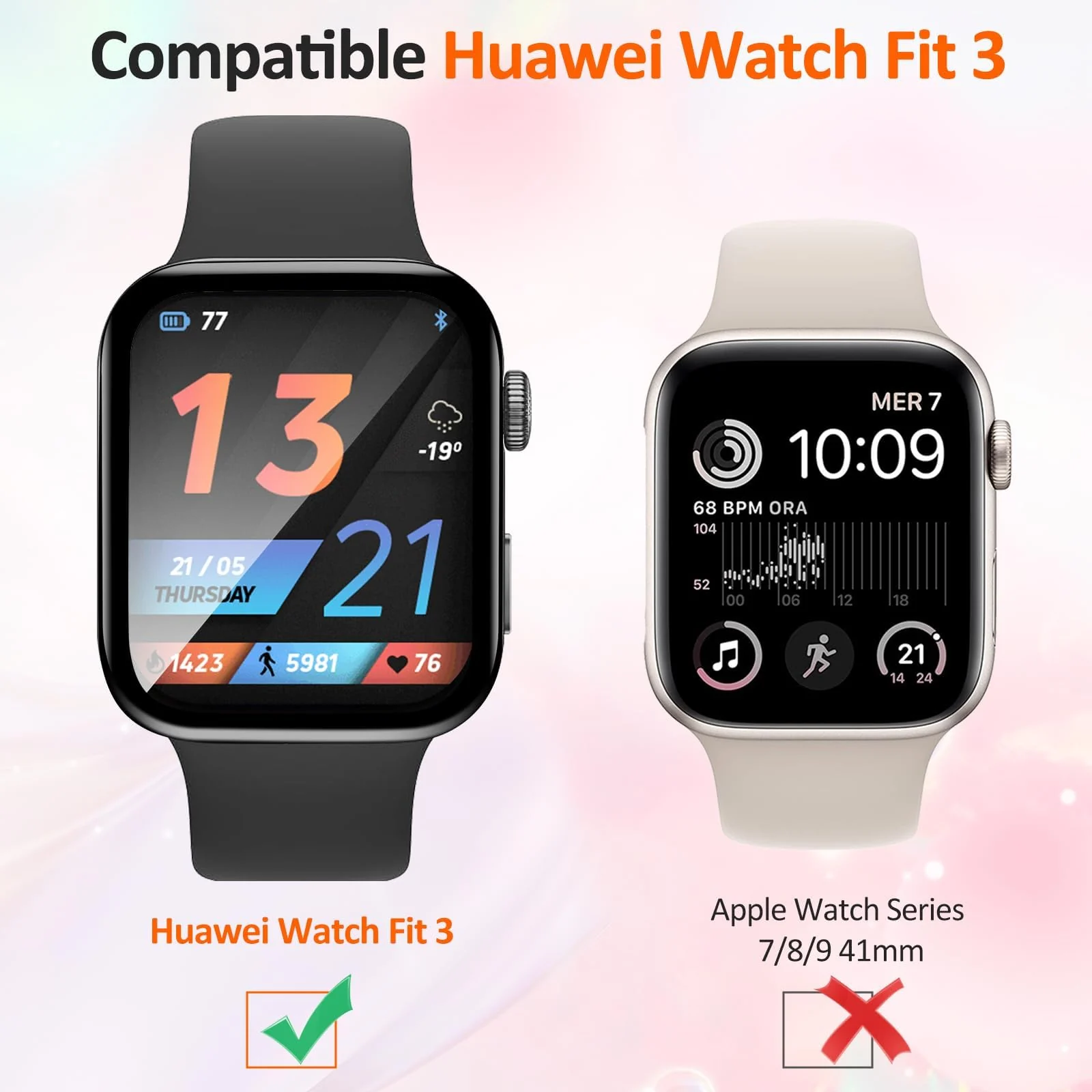 DL3 Mobilak Screen Protector For Huawei Watch Fit 3, 3D Curved Soft Edge Protective Film [Anti-Scratch] [Bubble Free] [Ultra Shatterproof] [High Sensitive] (Not Glass) For Huawei Watch Fit3 - Black