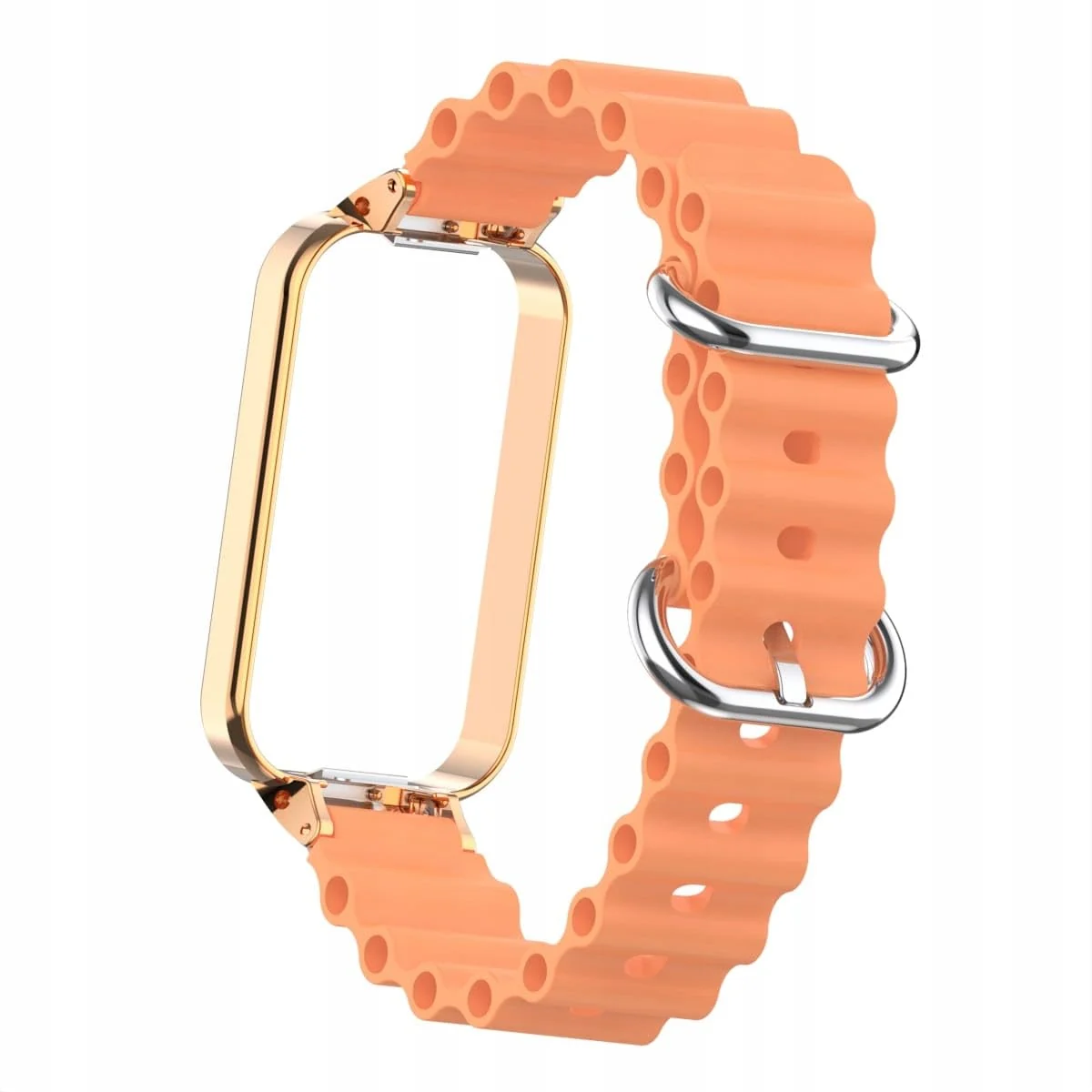 DL3 Mobilak Ocean Strap Compatible with Xiaomi Redmi Band 2/Smart Band 8 Active, Adjustable Silicone Band with Metal Buckle and Frame for Women and Men - Orange