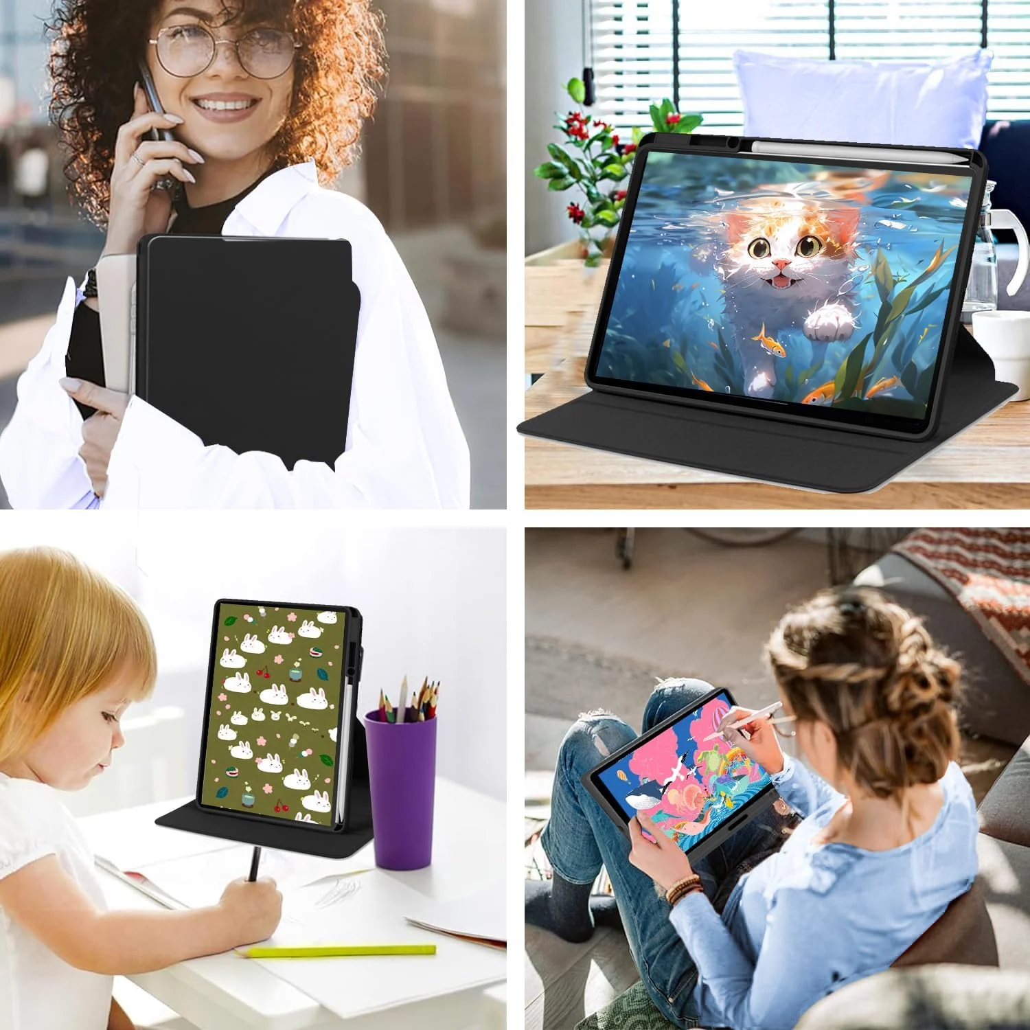 DL3 Mobilak Case for Huawei MatePad 11.5-inch Released 2023, 360° Rotation Multi-angle Stand Slim Cover PU leather + Transparent Acrylic case with Pen Holder Auto Wake/Sleep - Black