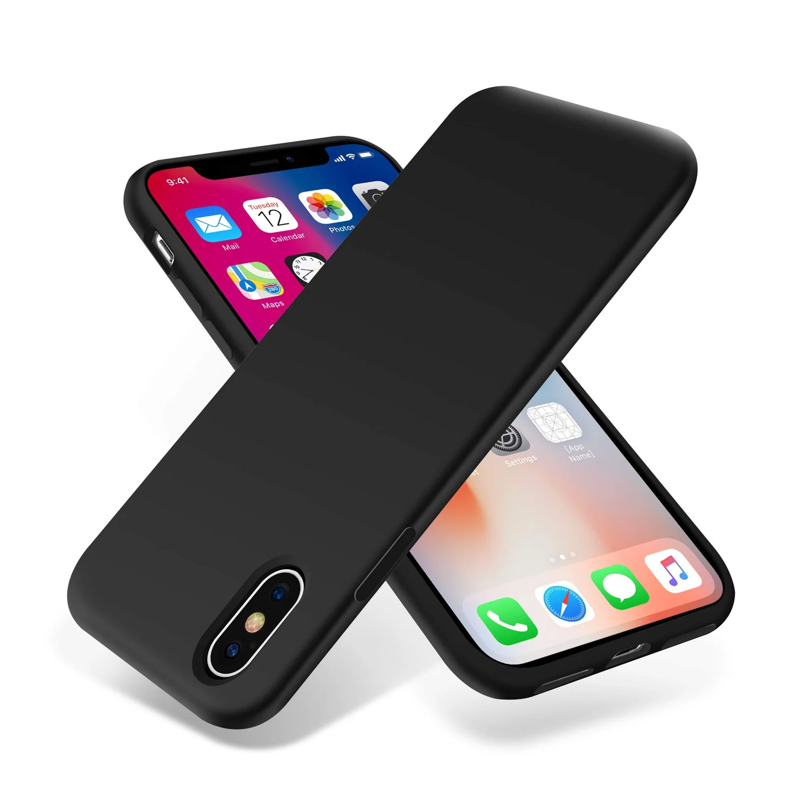 DL3 Mobilak Liquid Silicone Protective Case with Soft Microfiber Lining for iPhone XS Max - Black