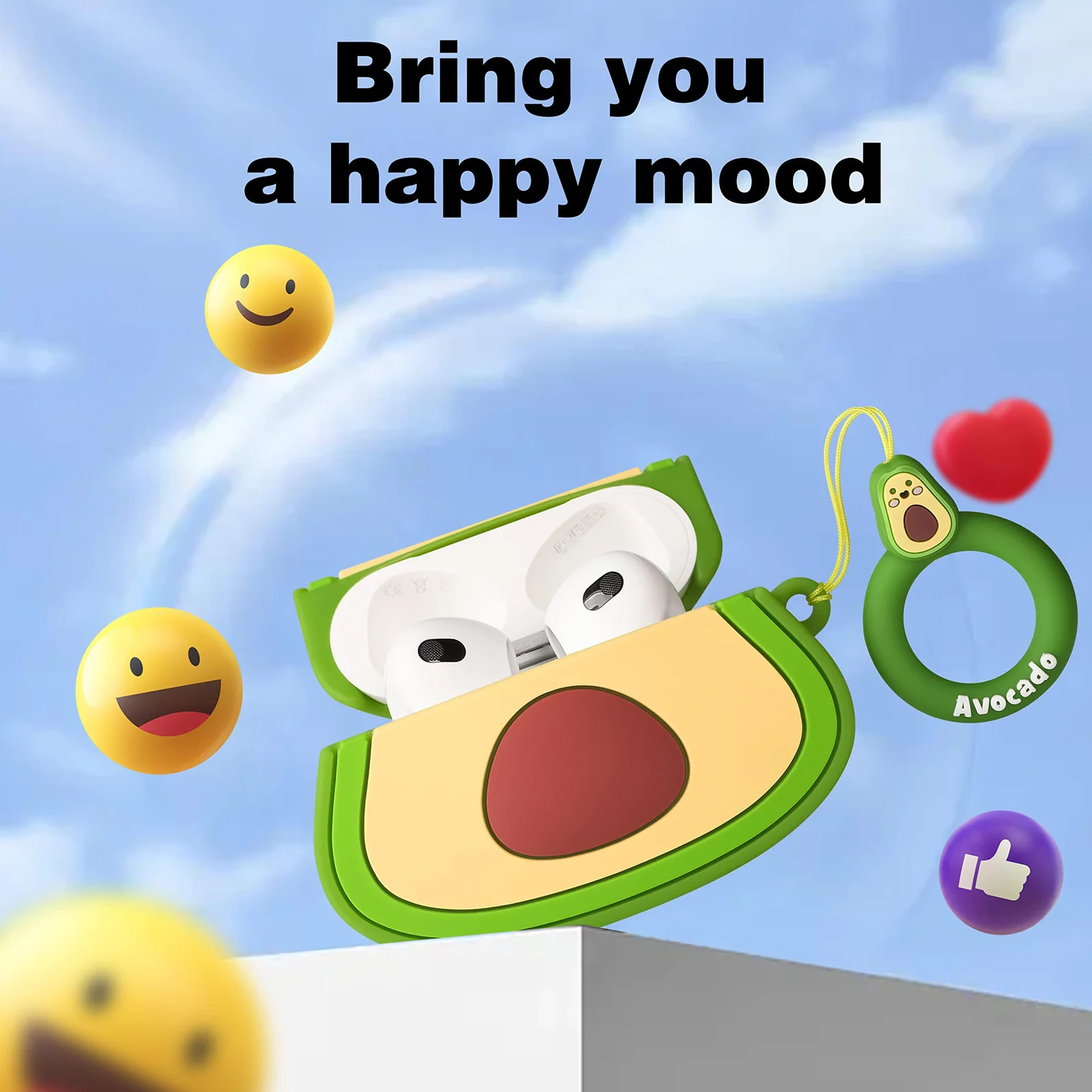 DL3 Mobilak Compatible with AirPods Pro 2/1 Gen Case Soft Silicone Shockproof Cover for Apple iPod Pro 2nd/1st Generation, New 3D Cute Cartoon Creative Fun Case with Keychain Design - Avocado Smile