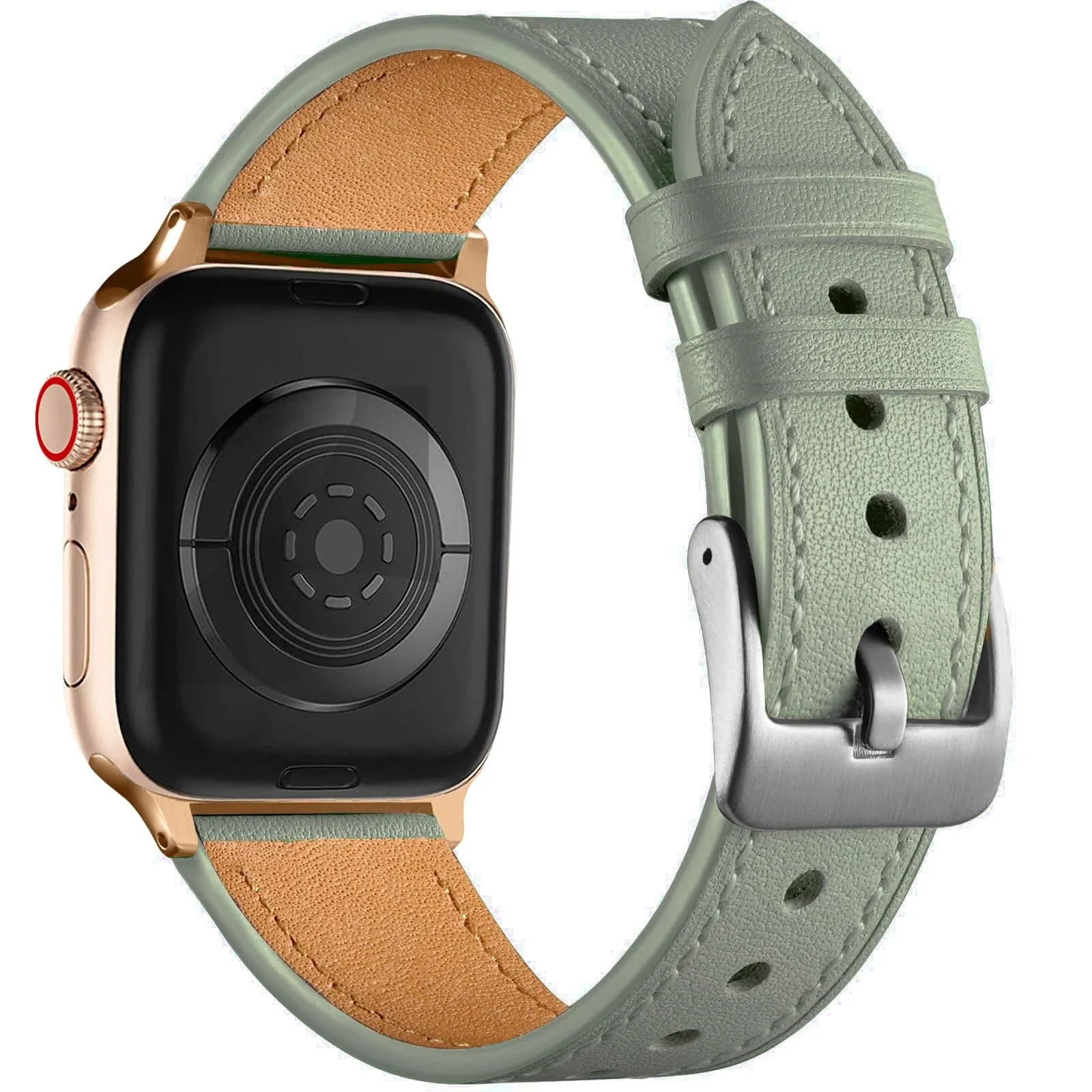 DL3 Mobilak Compatible with Apple Watch Band 49mm 46mm 45mm 44mm 42mm Leather Band Replacement Strap, Soft Leather Bracelet for iWatch Series 11 10 9 8 7 6 5 4 SE SE2 Ultra 3 2 1 - Mint Green