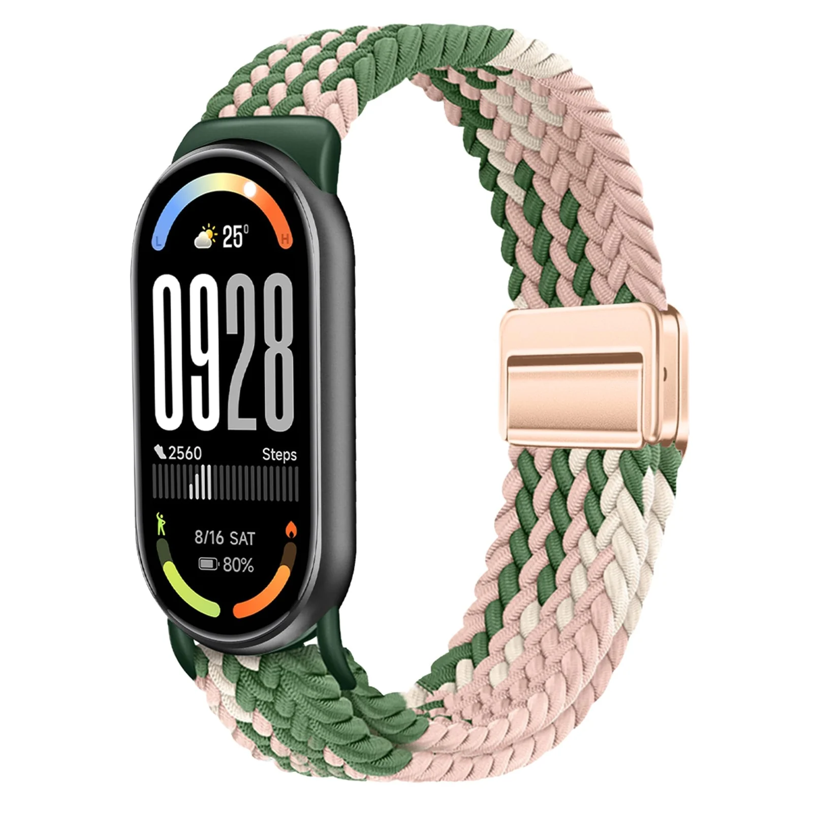 DL3 Mobilak Braided Strap for Xiaomi Mi Band 10/9/8, Men Women Breathable Elastic Nylon with Magnetic Buckle Watch Band for Xiaomi Smart Band 10/Xiaomi Smart Band 9/8 - Cactus Pink