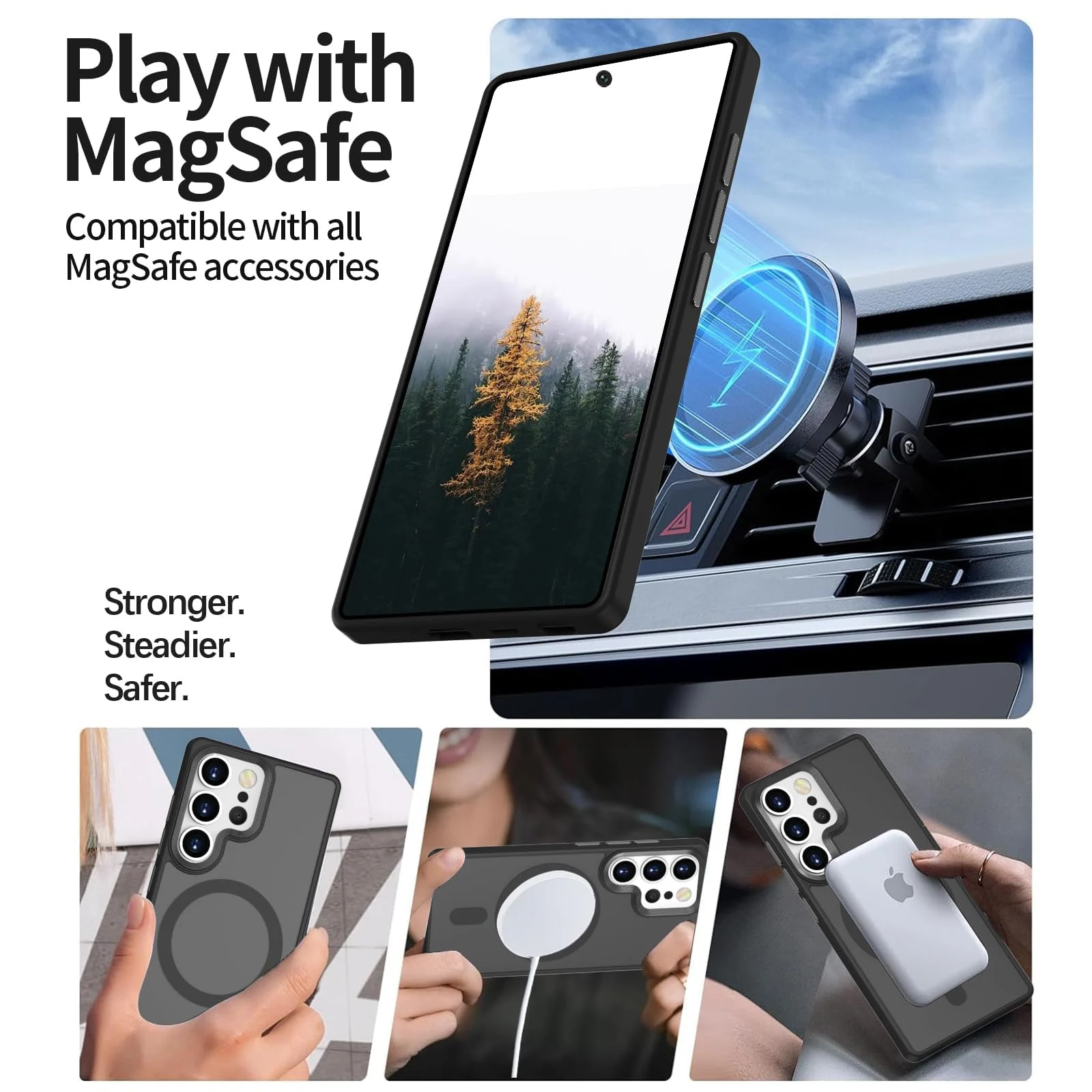 DL3 Mobilak Magnetic Car-Mount Case for Samsung Galaxy S24 Ultra with Camera Protection and Microfiber Lining - Black