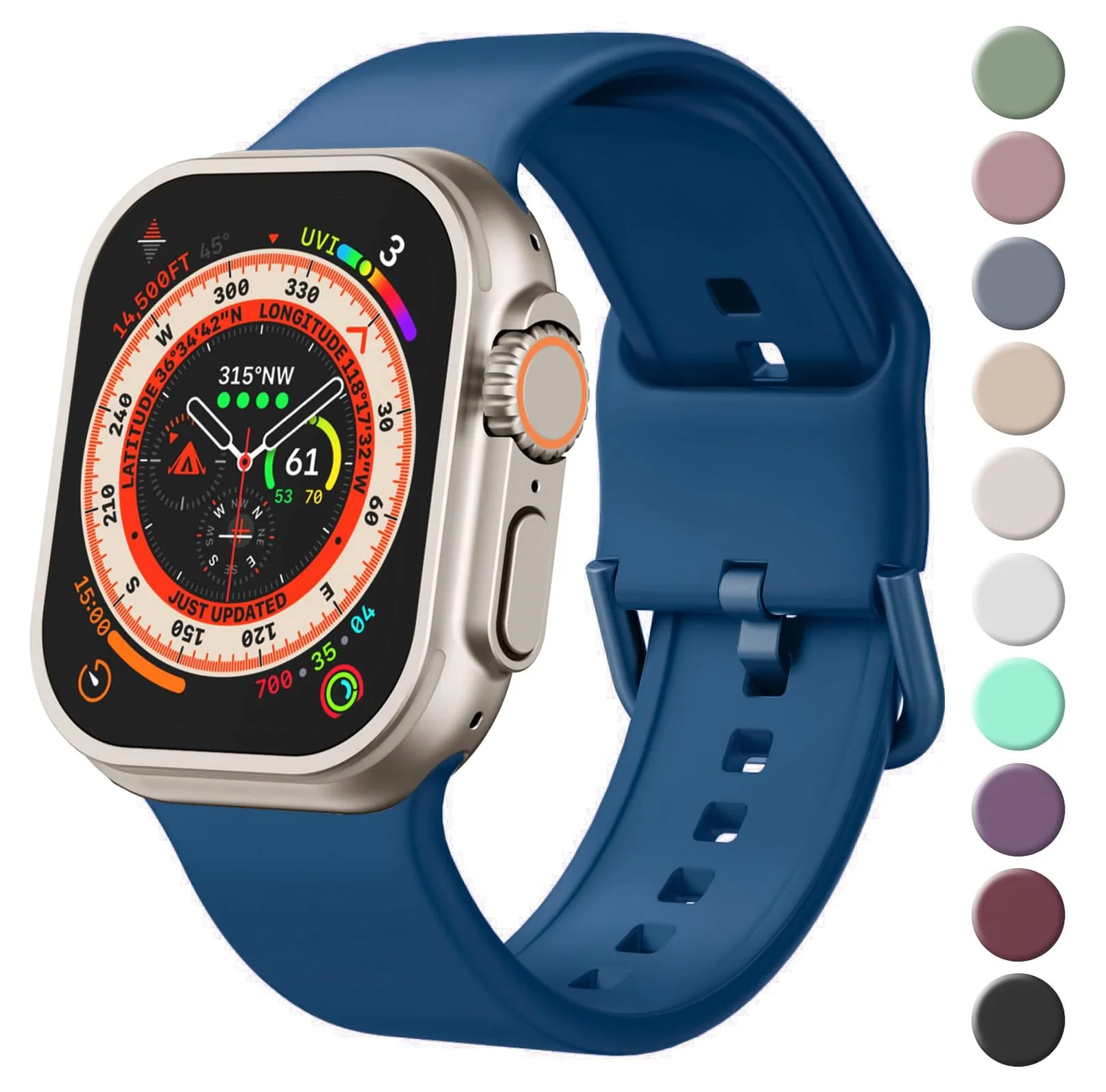 DL3 Mobilak Sport Band For Apple Watch Ultra 49mm 46mm 45mm 44mm 42mm, Soft Silicone Wristband Replacement Strap with Classic Clasp for iWatch Series 11 10 9 8 7 6 5 4 SE SE2 Ultra 3 2 1 for Women Men - Indigo Blue