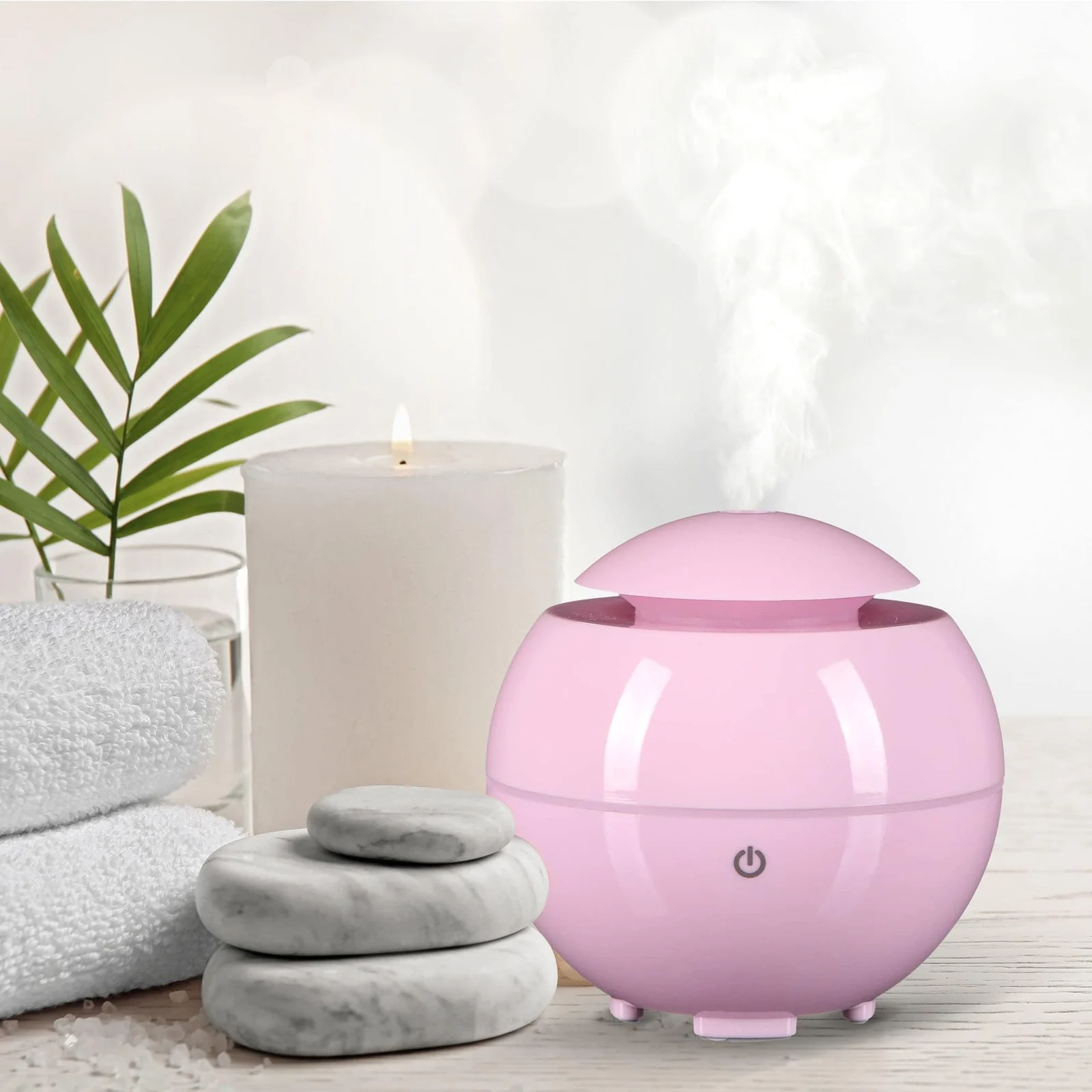 Mobigon Wood Cool Mist Ultrasonic Humidifier for Room Moisture, Aroma Diffuser for Home, 200ml Essential Oil Diffuser with 7 Colorful Night Light, Auto Shut-Off, Home, Office, car - C.Pink