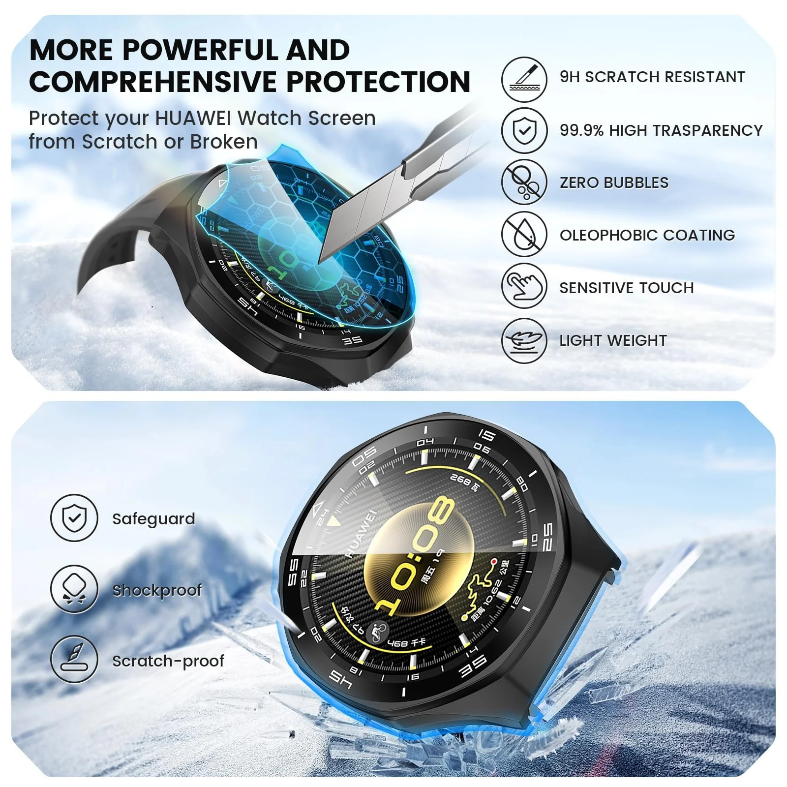 DL3 Mobilak Protective Case for Huawei Watch GT 6 Pro 46mm, Hard PC Bumper Cover with Built-in Tempered Glass Screen Protector Shell Cover Full Coverage with Scale for GT6 Pro 46 mm - Blue