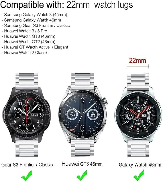 DL3 Mobilak Strap Metal 22MM Bands For Samsung galaxy watch3 45mm /galaxy 46mm/Gear S3/Huawei watch GT3 46MM/GT2E/GT2 Pro/GT GT2 46MM/Magic Watch2 46mm/Amazfit GTR 2/2e/3/3pro/4 (B. ) - B.Silver