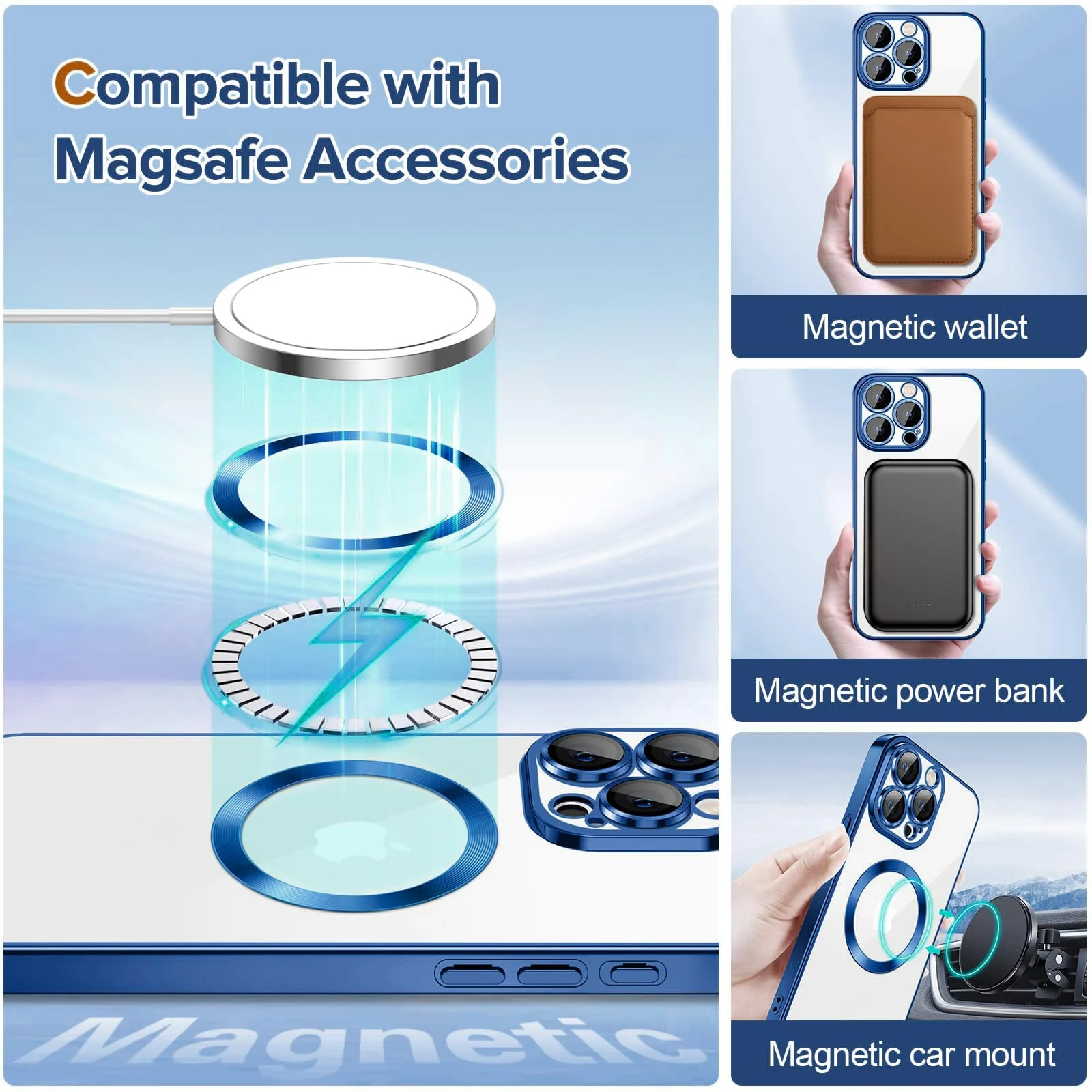 DL3 MOBILAK MagSafe Phone Case with Camera Lens Protector for Apple iPhone 14 Pro Max, Blue