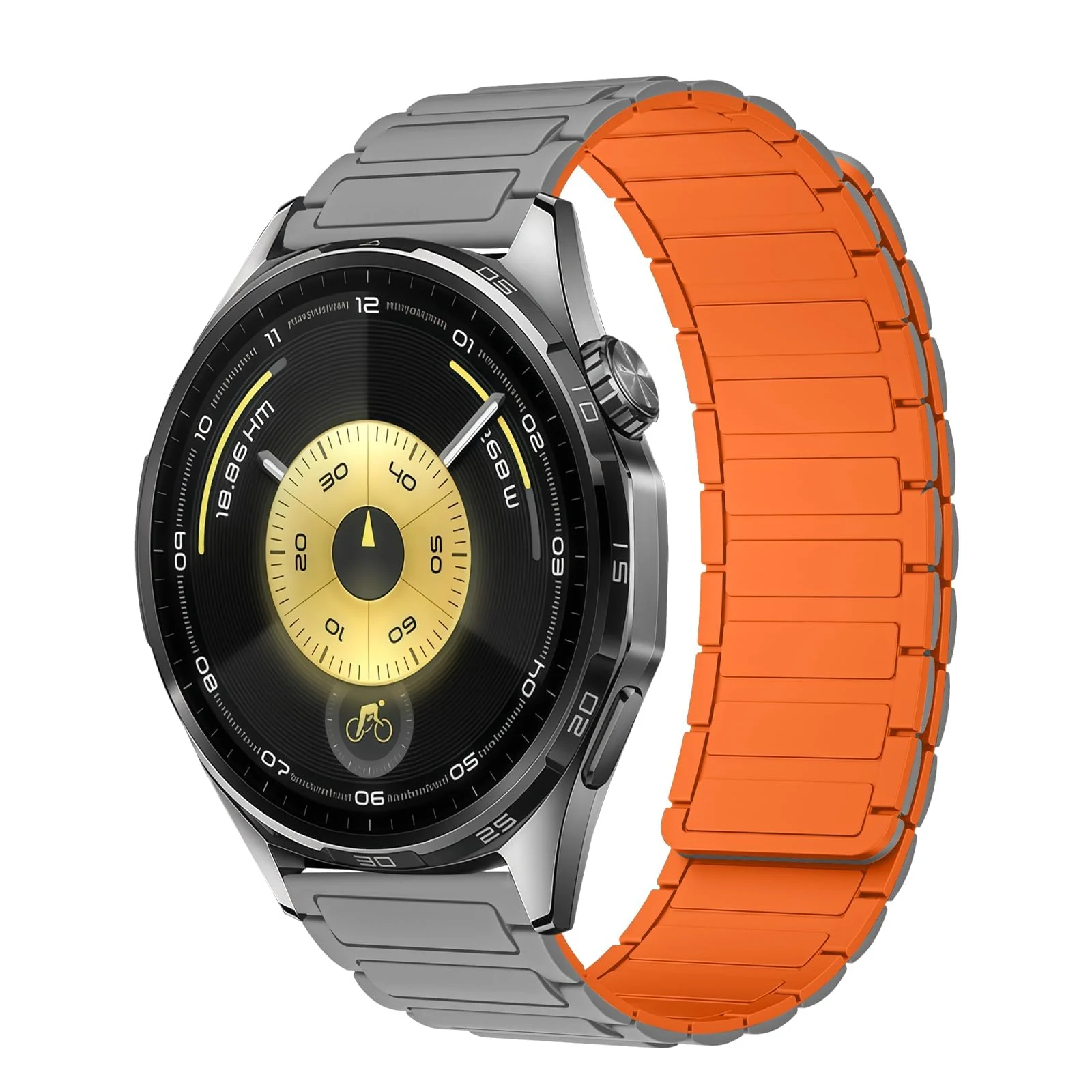 DL3 Mobilak 18mm Silicone Magnetic Strap for Huawei Watch GT 6 41mm/Watch5 42mm/GT 5 Pro 42 mm/GT 5 41mm/GT4 41 mm, Magnetic Replacement Band for Garmin Venu 3S/Fossil Women's Gen 6 - Gray Orange