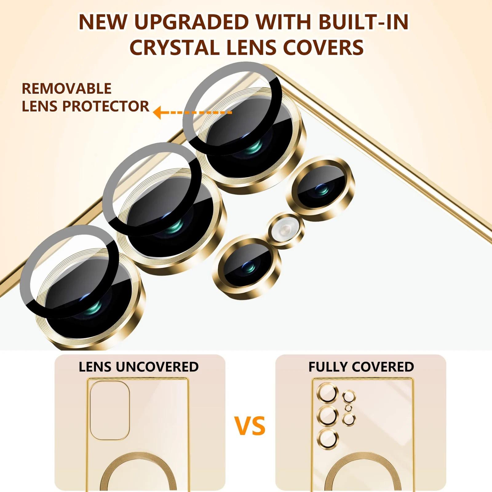 DL3 Mobilak Clear TPU Case with Electroplated Edges for Samsung Galaxy S22 Ultra with Camera Protection - Gold
