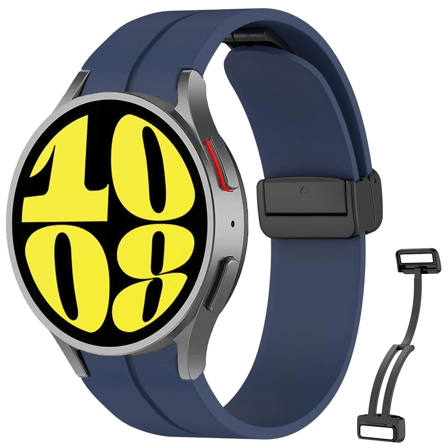 DL3 MOBILAK Magnetic for Samsung Galaxy Watch 6/5/4 Band 40mm 44mm/Galaxy Watch 6 Classic Bands 47mm 43mm/watch 4 Classic 46mm 42mm,Silicone Strap for Samsung Watch 5 Pro 45mm,No Gap Buckle - Dark Blue