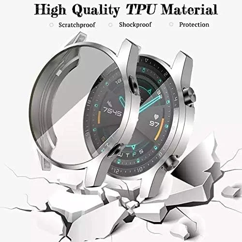 DL3 Mobilak Case Compatible with Huawei GT2 PRO Case All-Around Screen Protector Watch Soft TPU Shockproof Cover Slim Guard Thin Bumper Protector - Silver