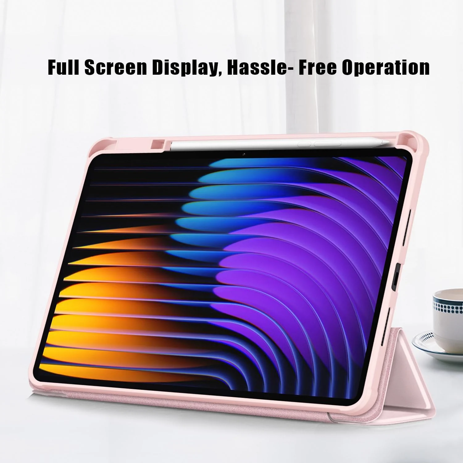 DL3 Mobilak Case for Xiaomi Pad 7 / Xiaomi Pad 7 Pro 2024 11.2 inch, Clear Shockproof Back Cover Built-in Pencil Holder, Auto Sleep/Wake - Pink Sand